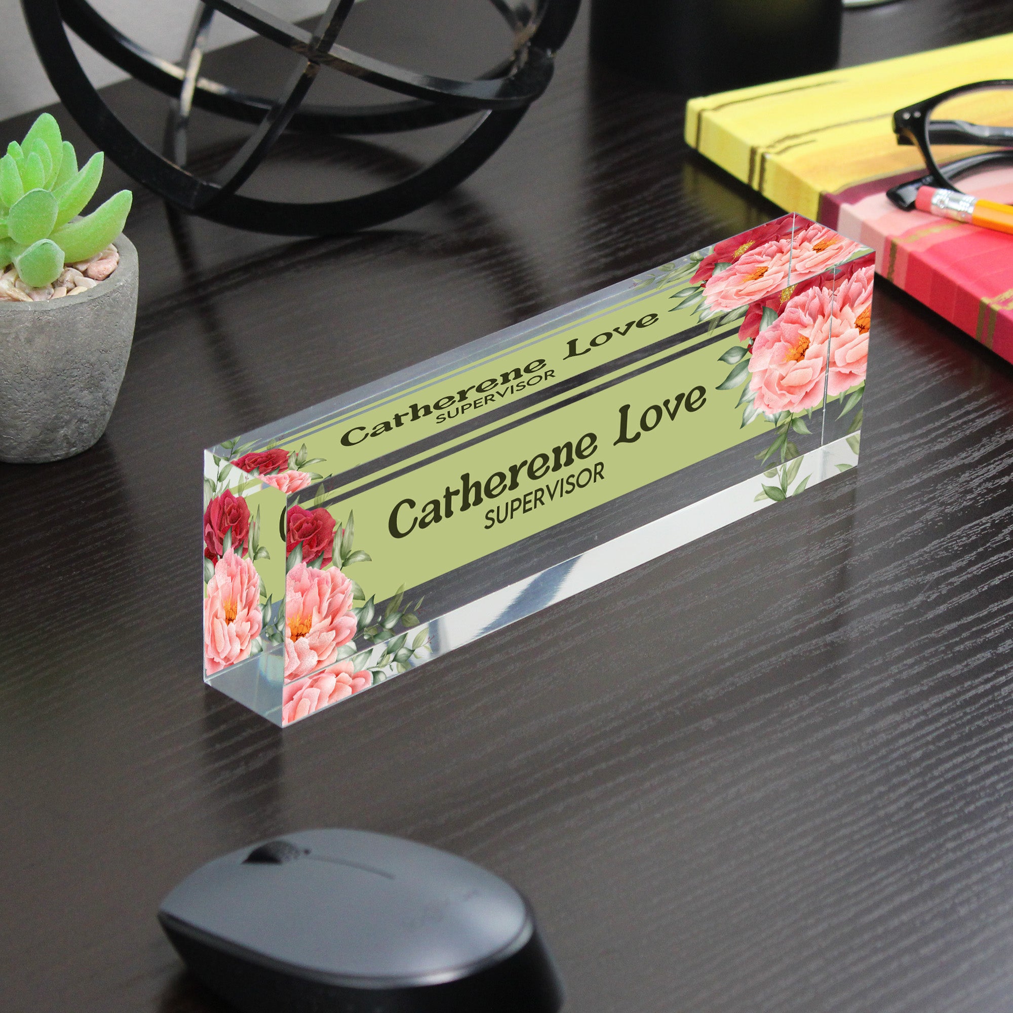 Personalized Floral Acrylic Desk Name Block - Elegant Office Decor for Supervisors, Gifts for Women, Custom Nameplate - Image 7