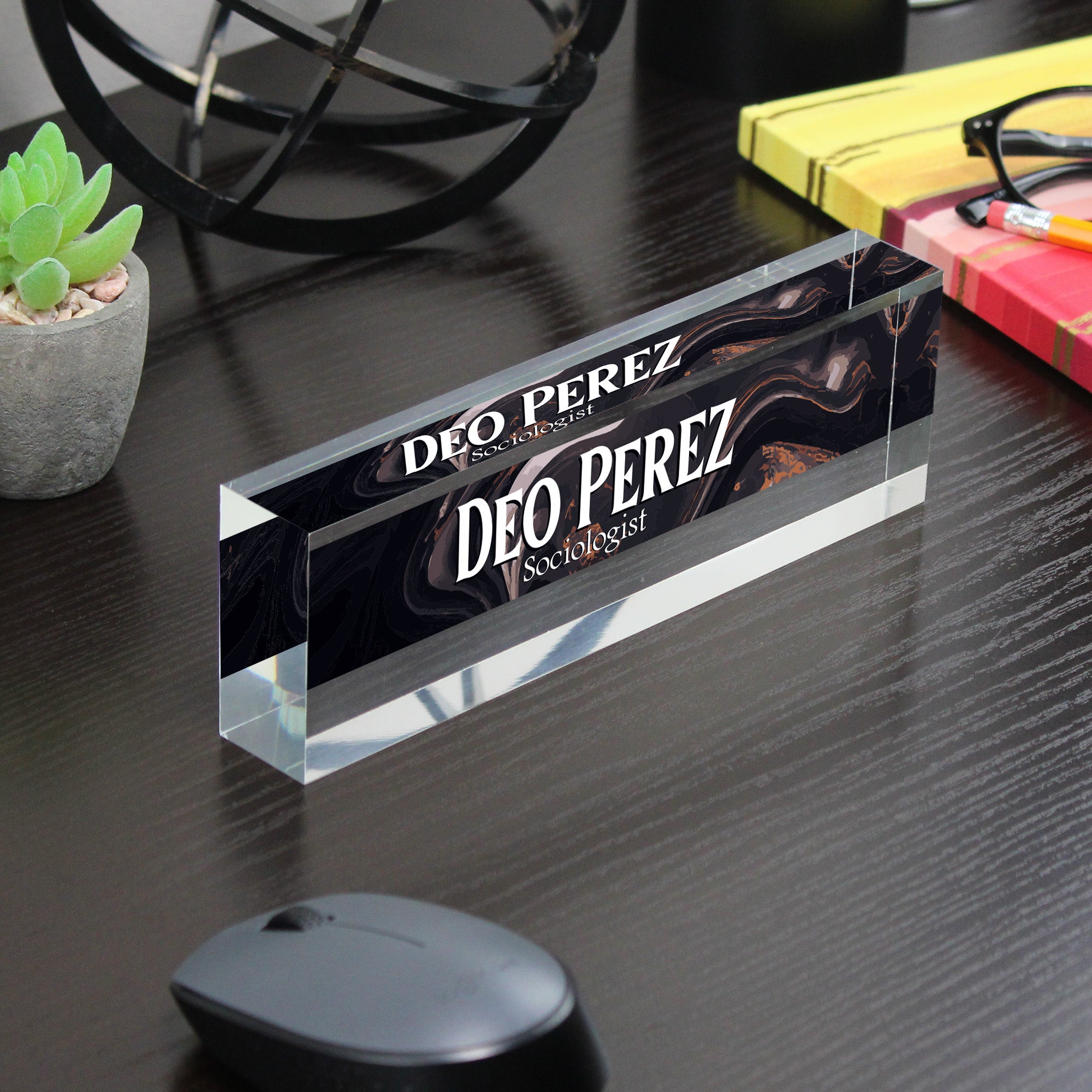 Personalized Acrylic Desk Block - Custom Name Plaque for Professionals - Elegant Marbled Design with Engraved Text - Image 7