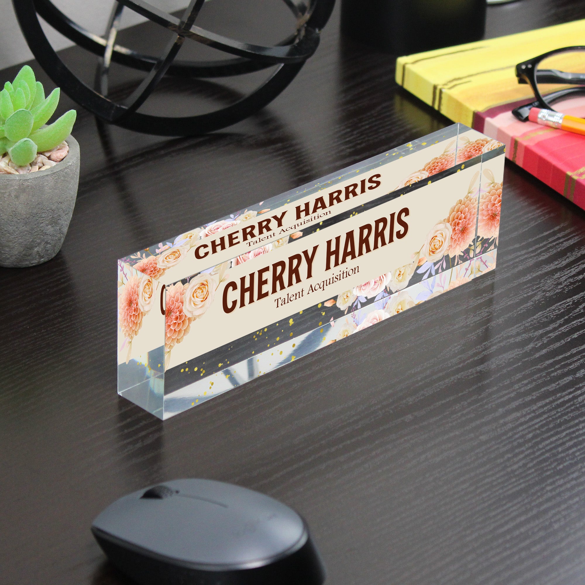Personalized Floral Acrylic Desk Block for Talent Acquisition Professionals - Custom Name Plate Gift - Image 7