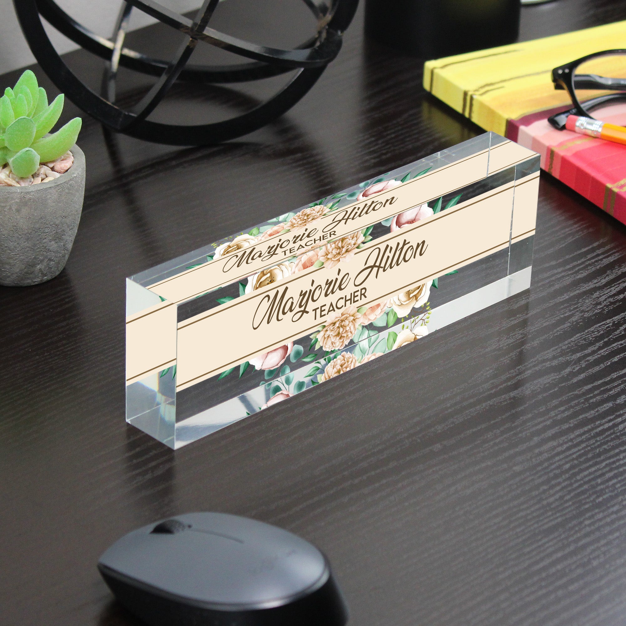 Custom Floral Acrylic Desk Name Plate - Personalized Teacher Gift with Elegant Bloom Design - Image 7