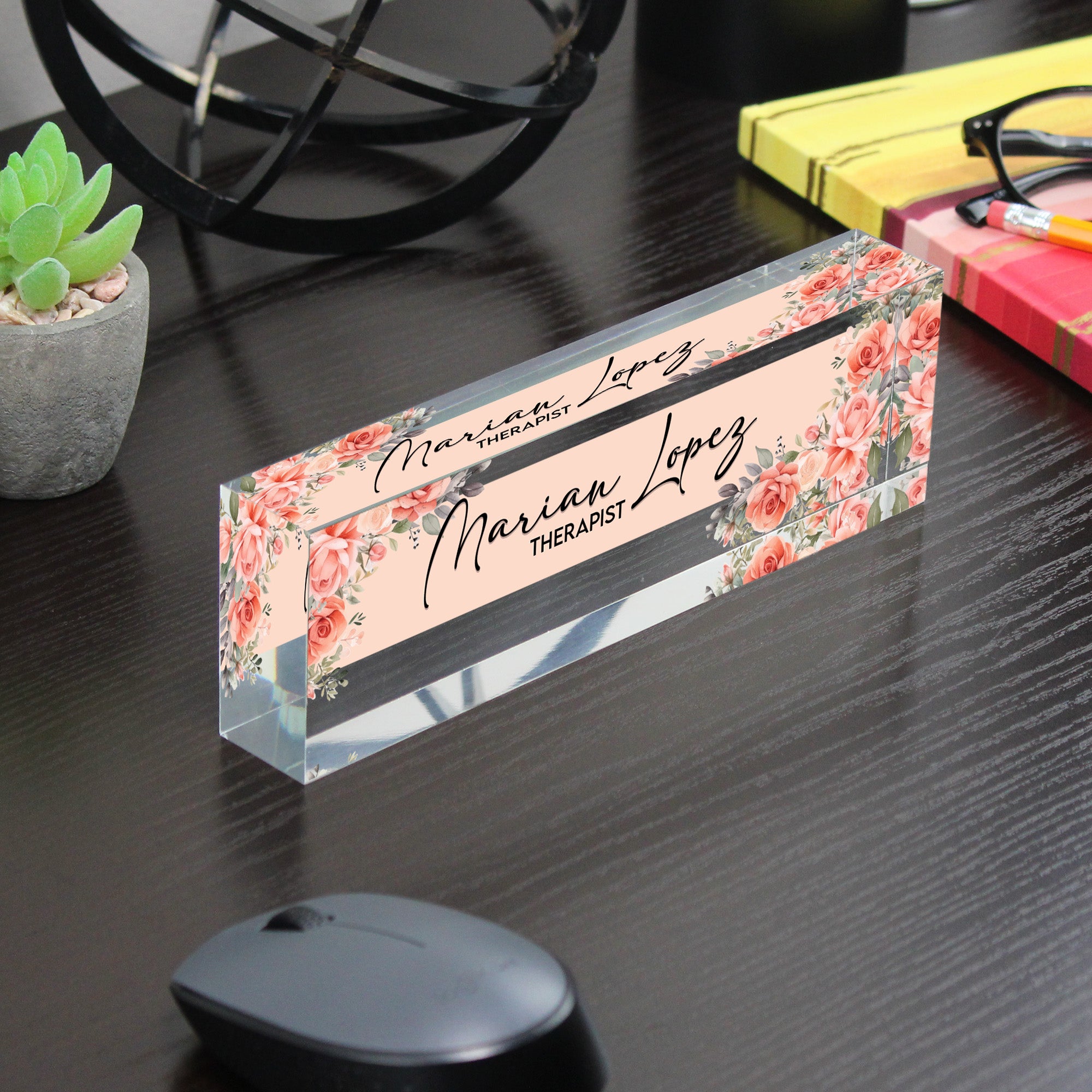 Personalized Floral Acrylic Desk Name Plate - Elegant Custom Gift for Therapists and Professionals - Image 7