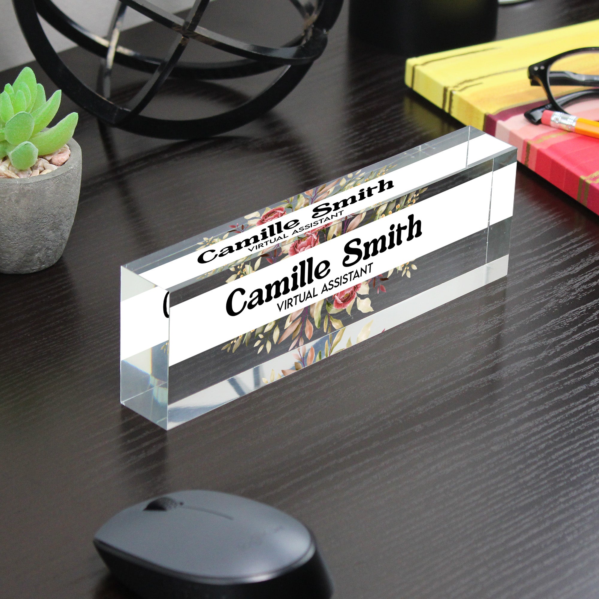 Personalized Floral Acrylic Desk Name Plate - Customizable Office Decor for Virtual Assistants - Perfect Gift for Professionals - Image 7