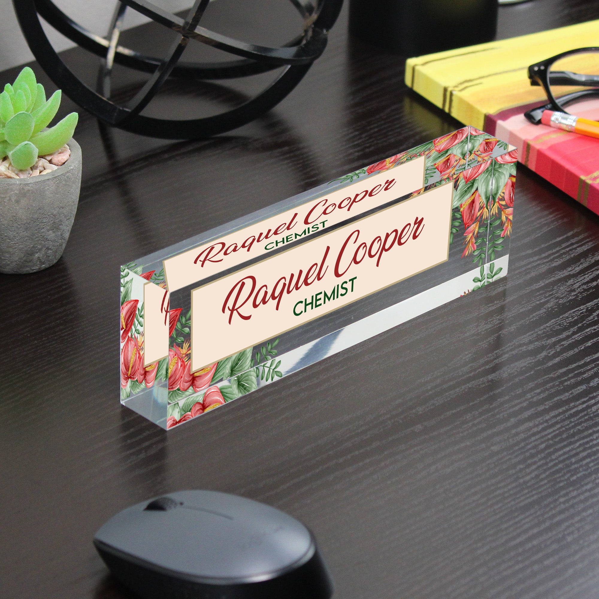 Personalized Acrylic Desk Nameplate with Floral Design - Customizable for Chemists and Professionals, Perfect Gift for Workspaces - Image 7
