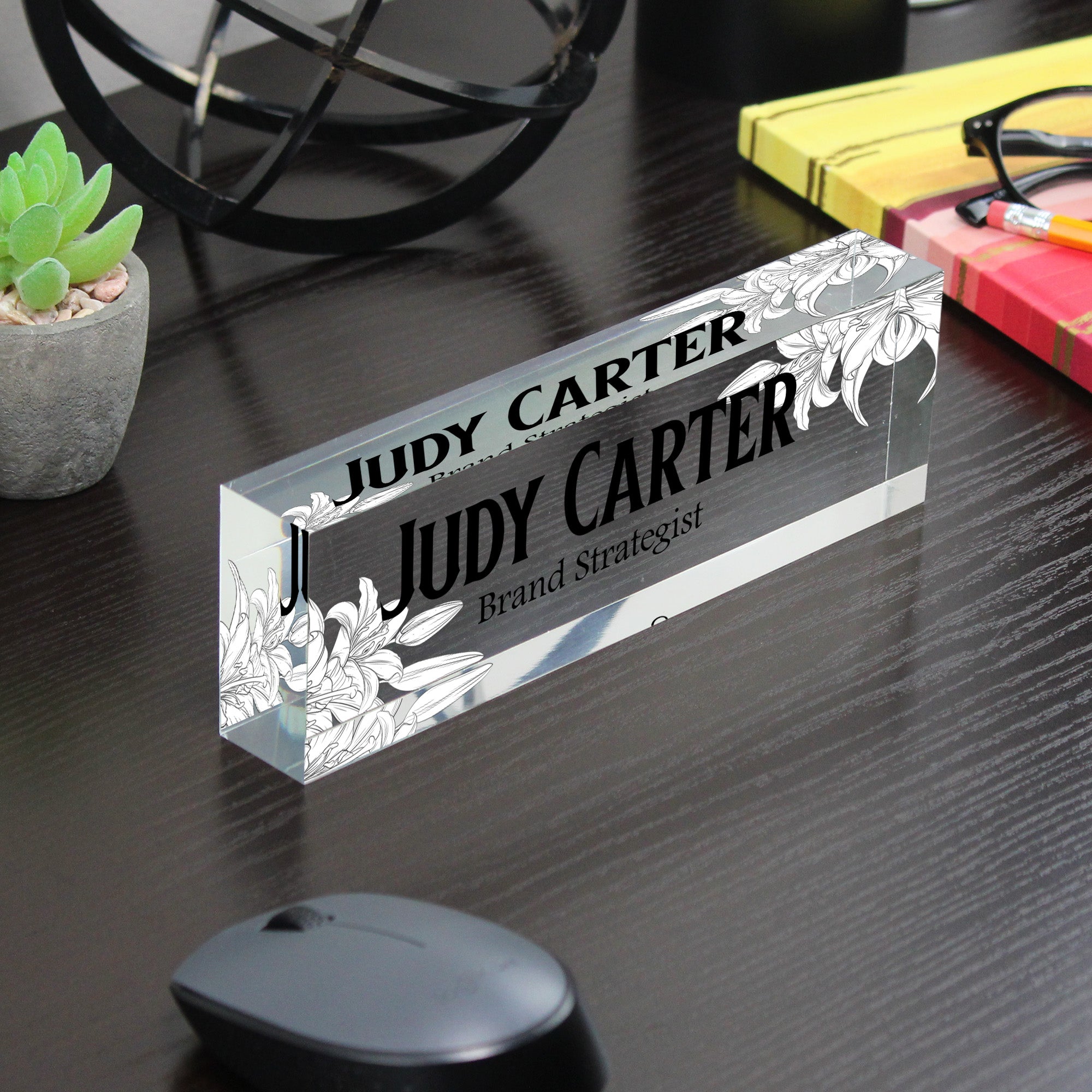 Personalized Acrylic Desk Name Plate with Floral Design - Custom Office Decor for Brand Strategists and Professionals - Image 7