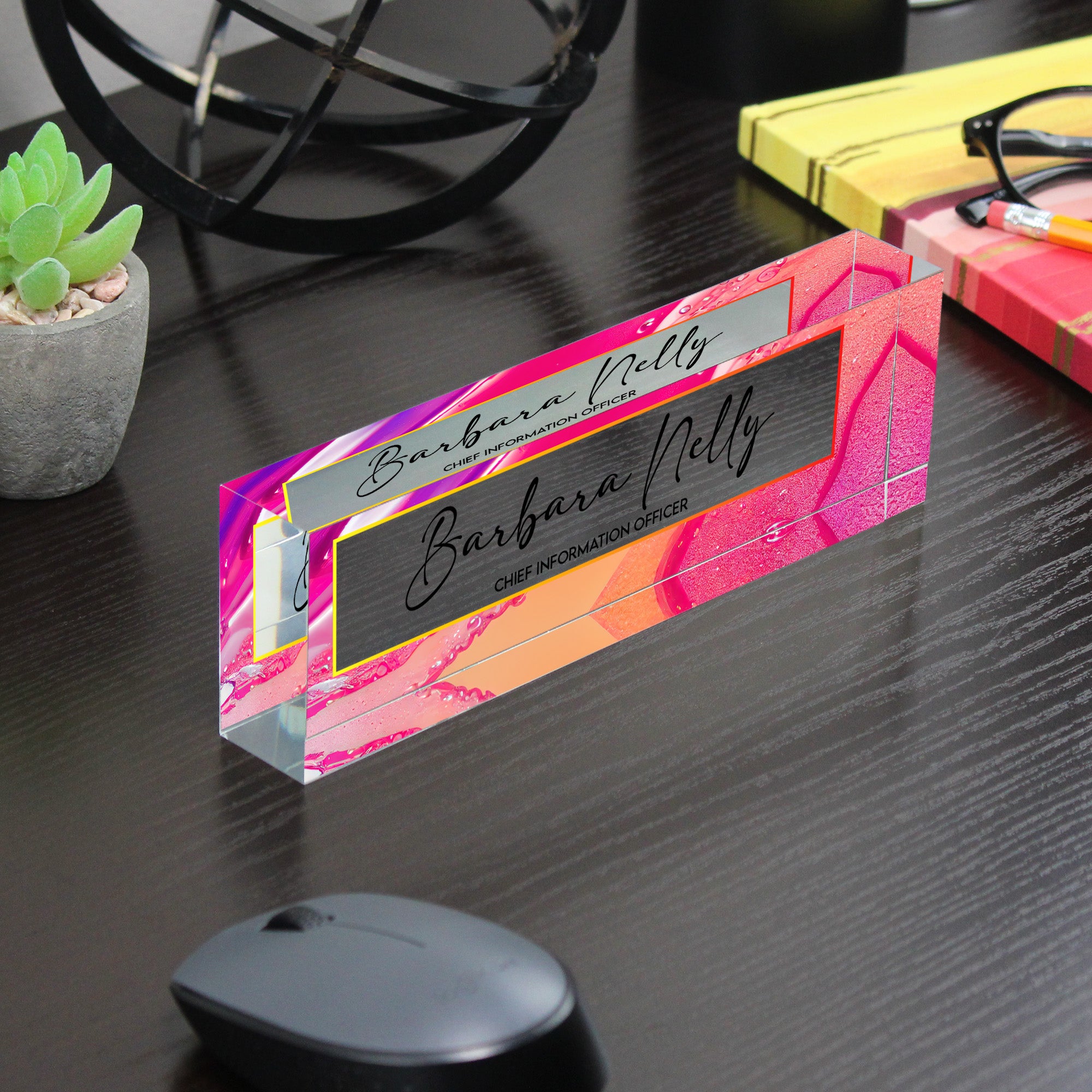Personalized Acrylic Desk Name Plate - Vibrant Abstract Design for Executives, Handmade Custom Office Décor - Image 7
