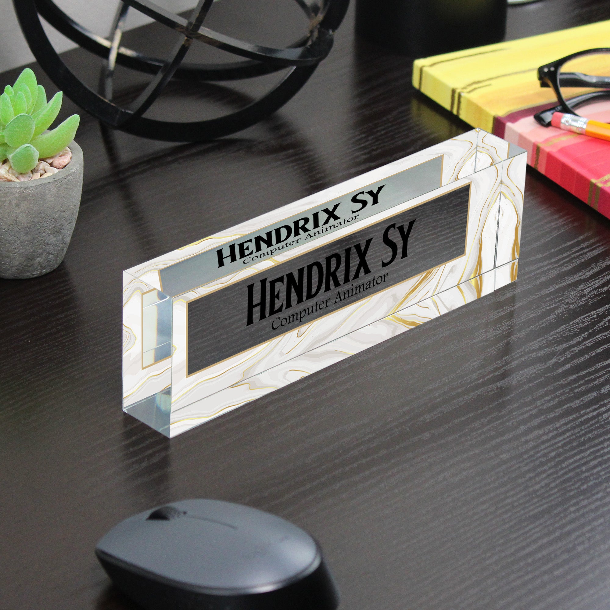 Personalized Marble Acrylic Desk Block for Computer Animators - Custom Nameplate Gift for Office Decor - Image 7