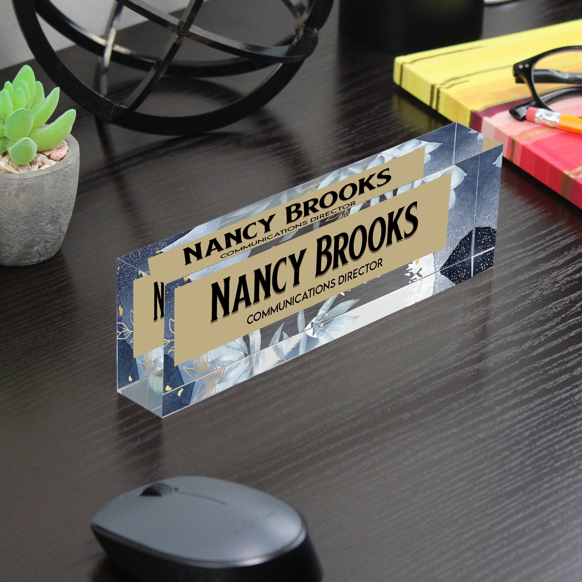 Personalized Acrylic Desk Block Nameplate with Elegant Floral Design - Perfect for Office Decor and Gift Giving - Image 7