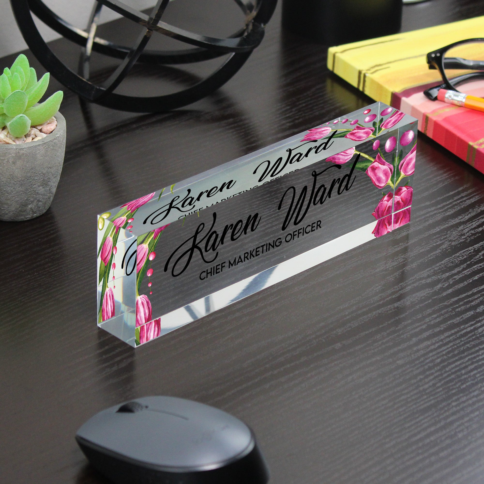 Personalized Floral Acrylic Desk Nameplate - Custom Office Decor with Elegant Script for Gift-Giving - Image 7