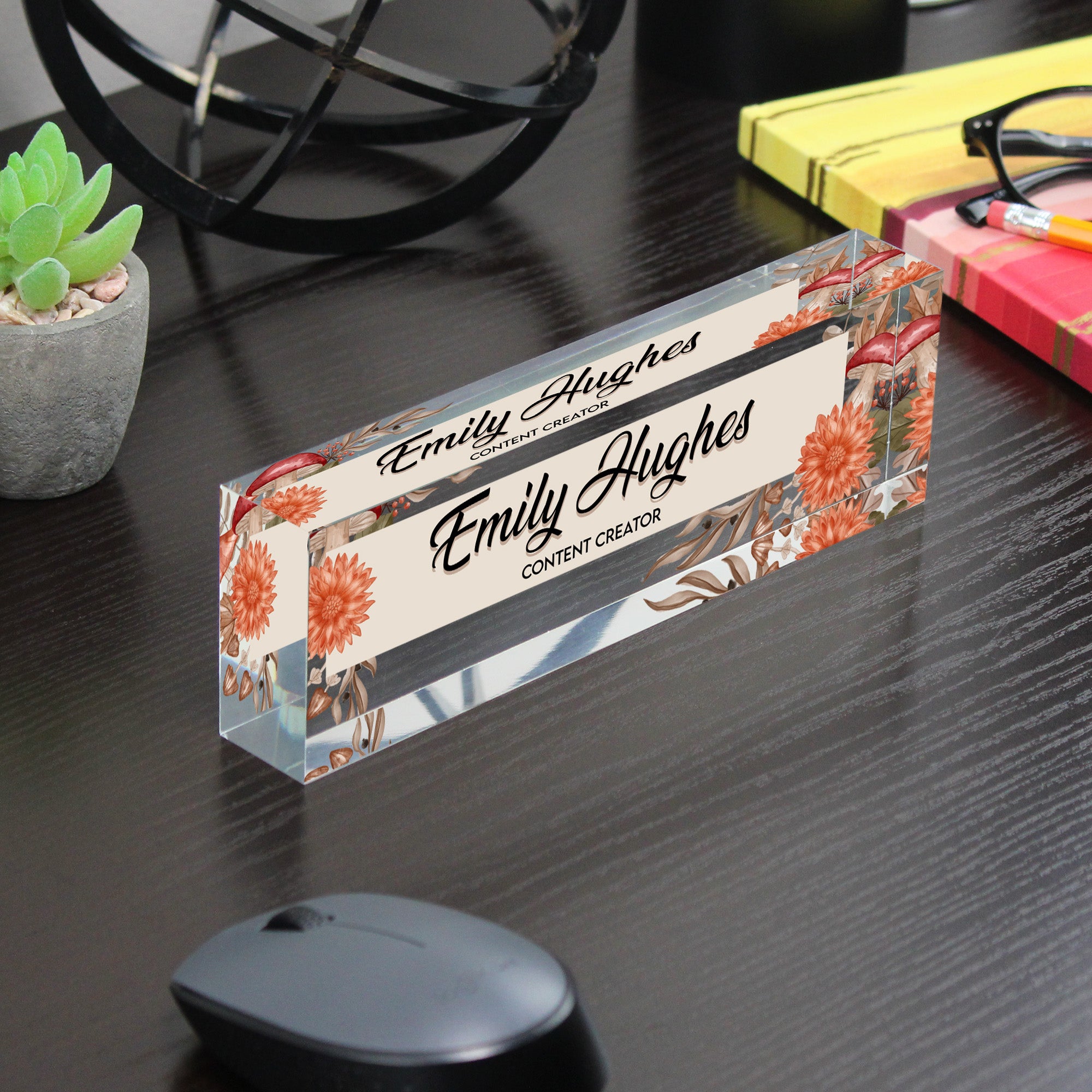 Personalized Floral Acrylic Desk Name Block - Custom Handmade Gift for Content Creators - Image 7