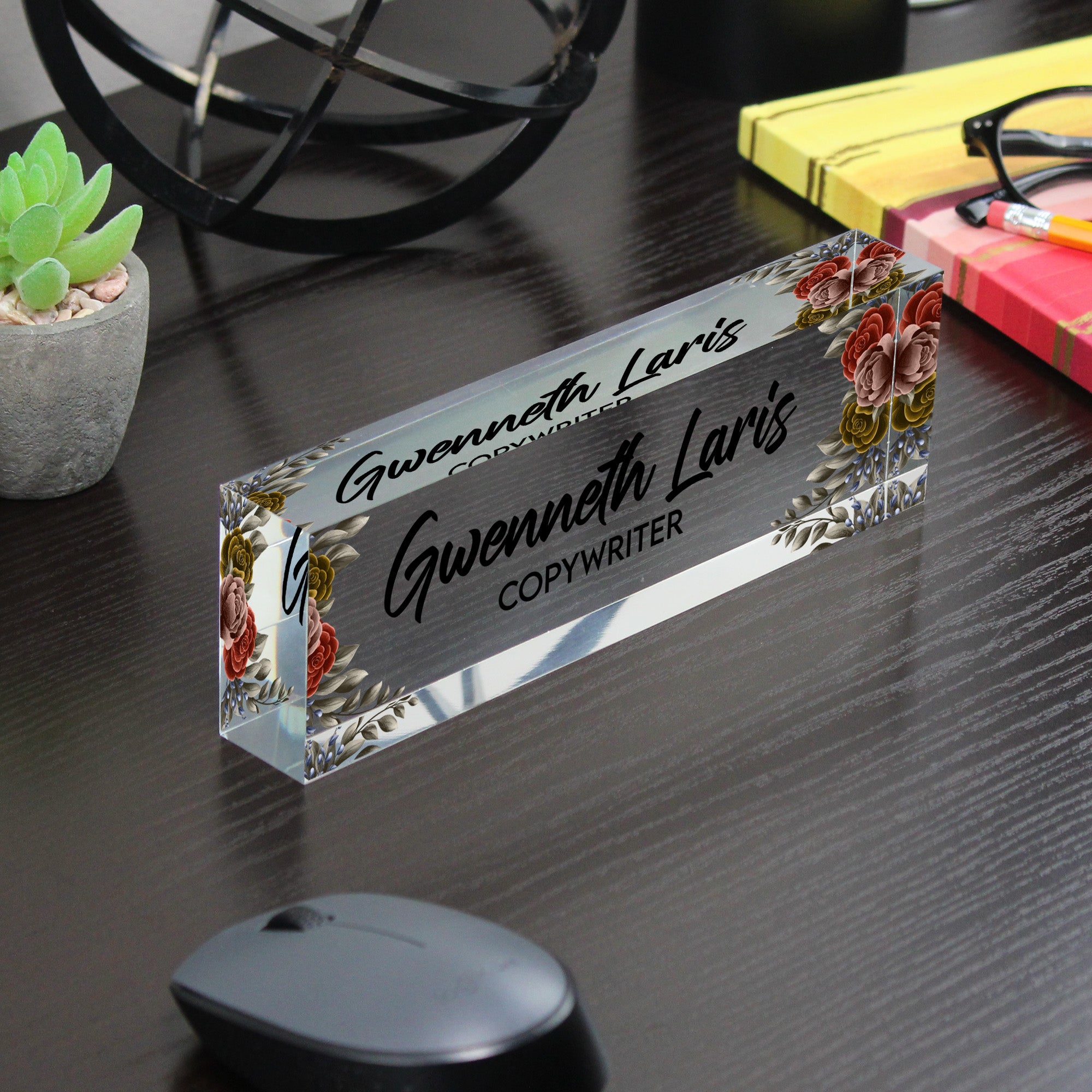 Personalized Acrylic Desk Block with Floral Accents – Custom Name & Title for Elegant Office Decor or Thoughtful Gift - Image 7