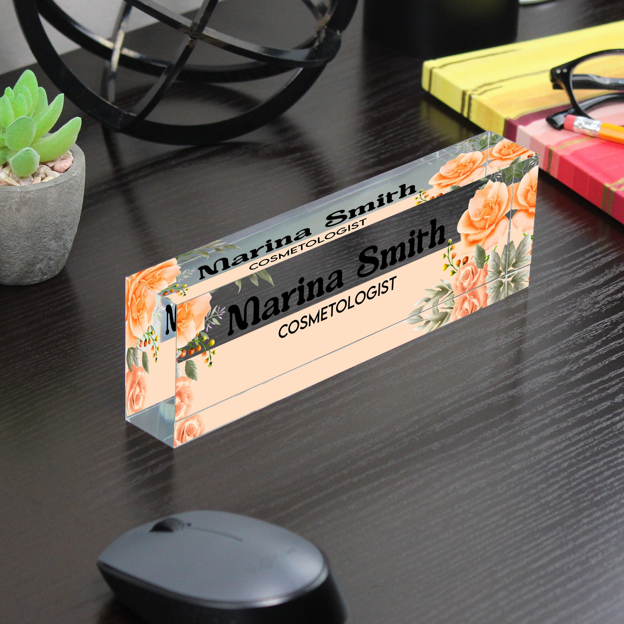 Personalized Floral Acrylic Desk Block - Custom Nameplate for Cosmetologist - Unique Handmade Gift for Beauty Professionals - Image 7