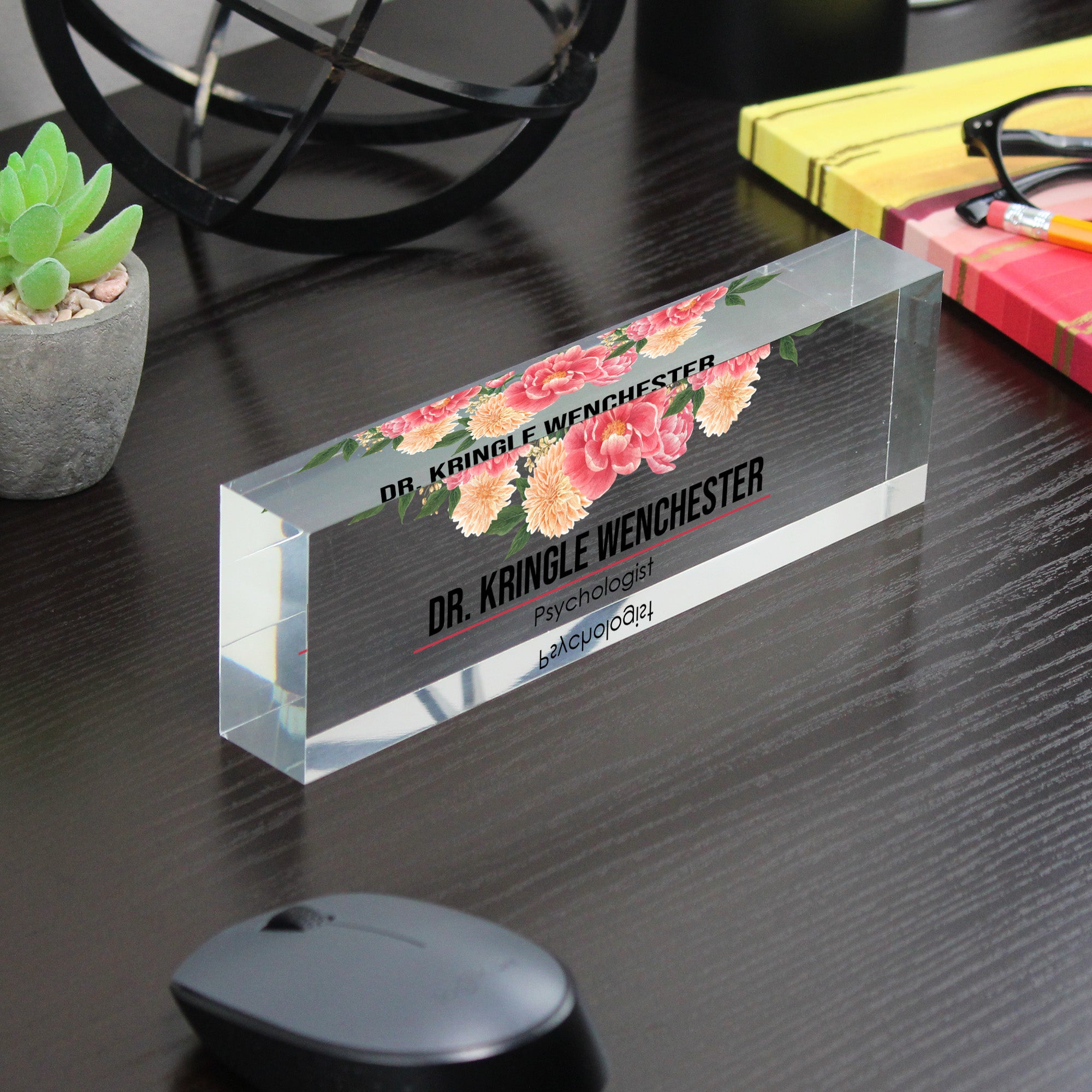 Personalized Acrylic Desk Block with Floral Design – Custom Name Plaque for Psychologists, Teachers, and Professionals - Image 7