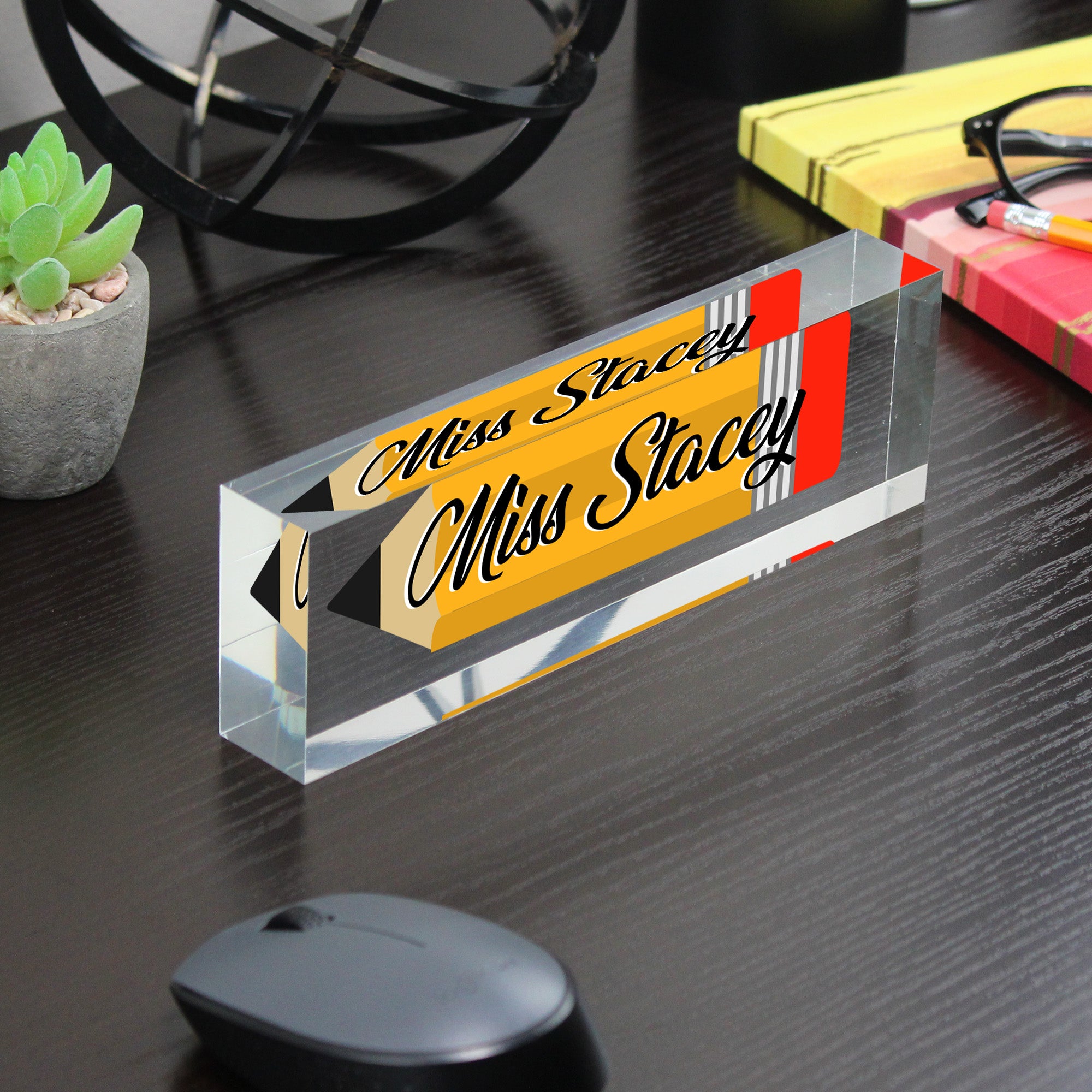 Personalized Teacher Acrylic Desk Block Nameplate - Custom Pencil Design - Perfect Gift for Educators, Teachers, and Mentors - Image 7