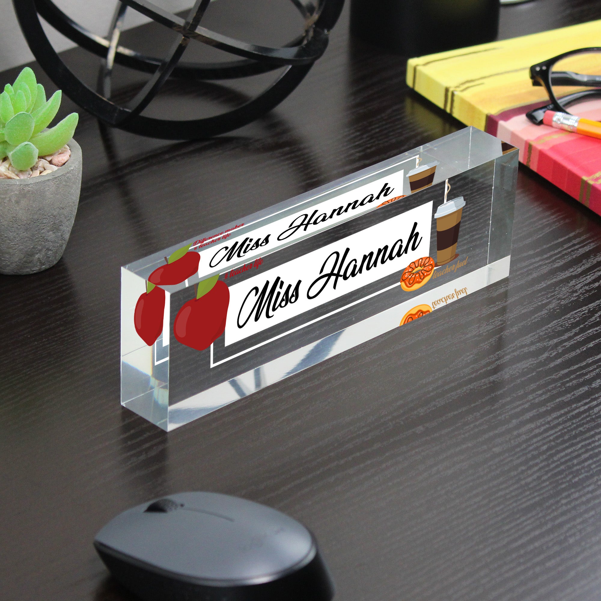 Personalized Acrylic Desk Block for Teachers - Custom Nameplate with Apple and Coffee Designs, Perfect Gift for Educators - Image 7