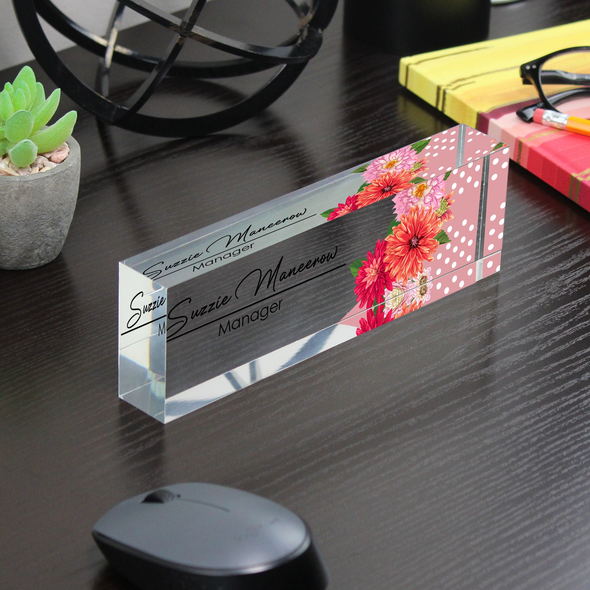 Personalized Floral Acrylic Desk Name Plate - Custom Manager Title with Elegant Flower Design, Perfect for Office Décor and Gifts - Image 7