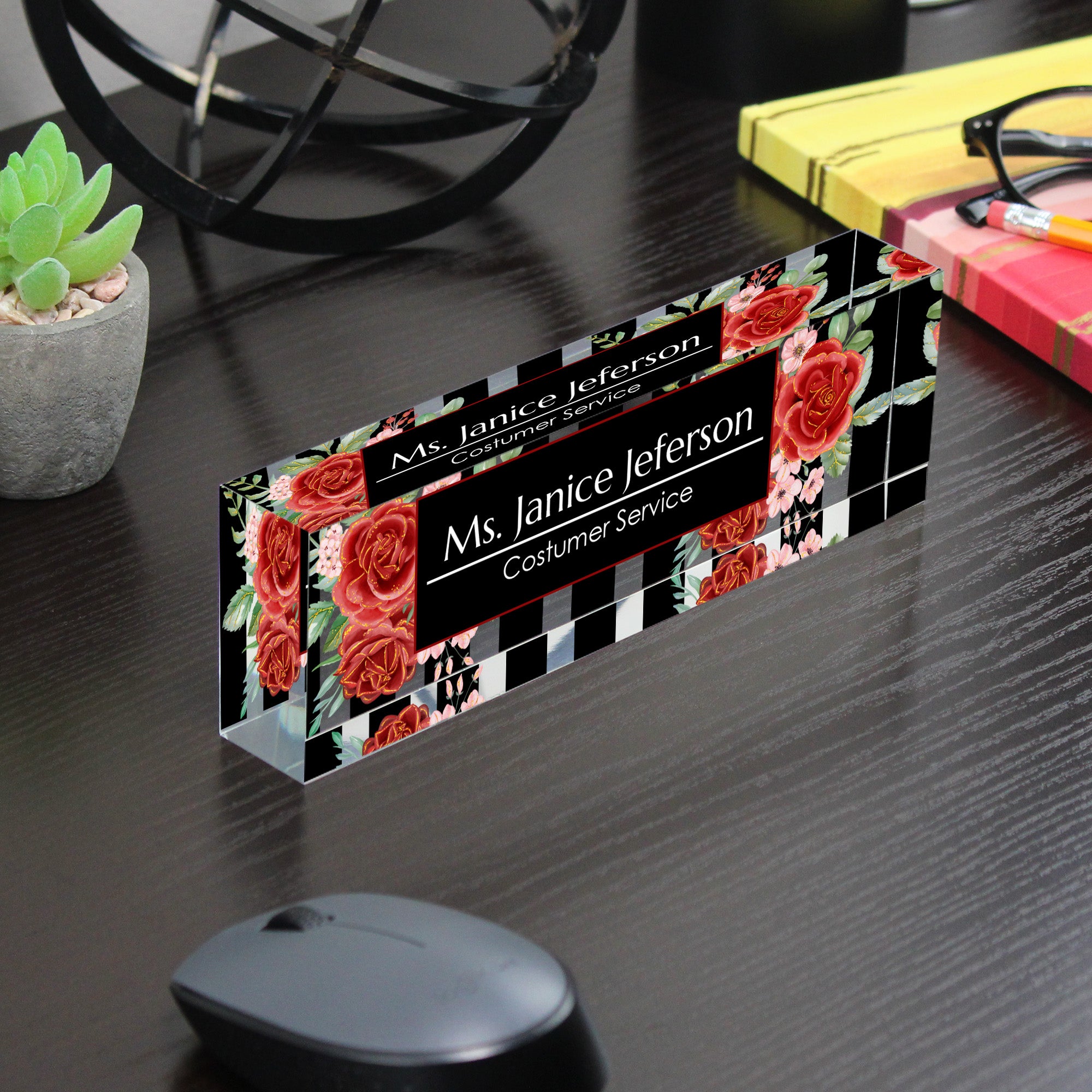 Elegant Personalized Acrylic Desk Block with Floral Design for Custom Service Professionals - Perfect Gift for Office Décor - Image 7