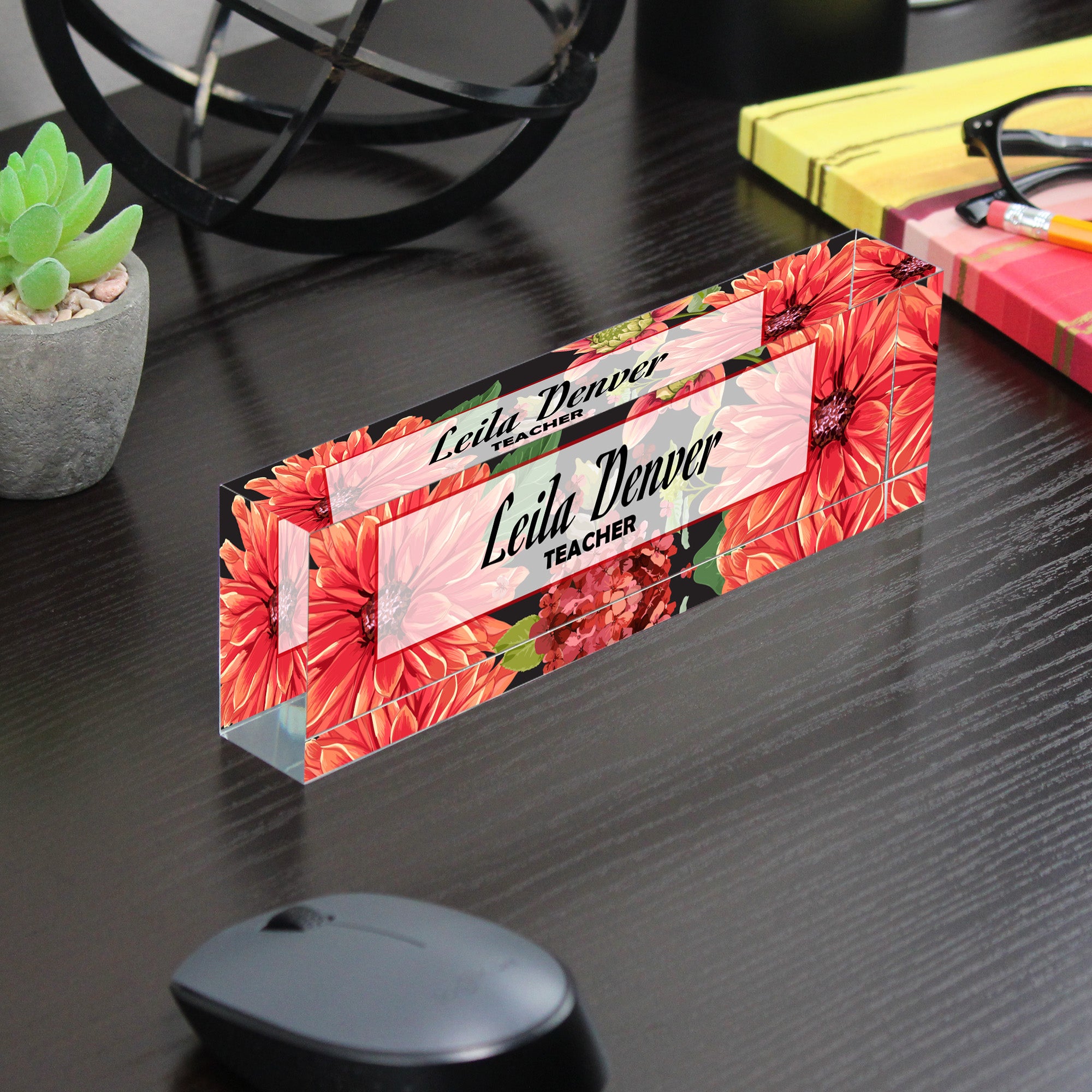 Personalized Floral Acrylic Desk Name Block - Custom Teacher Gift with Elegant Flower Design - Image 7
