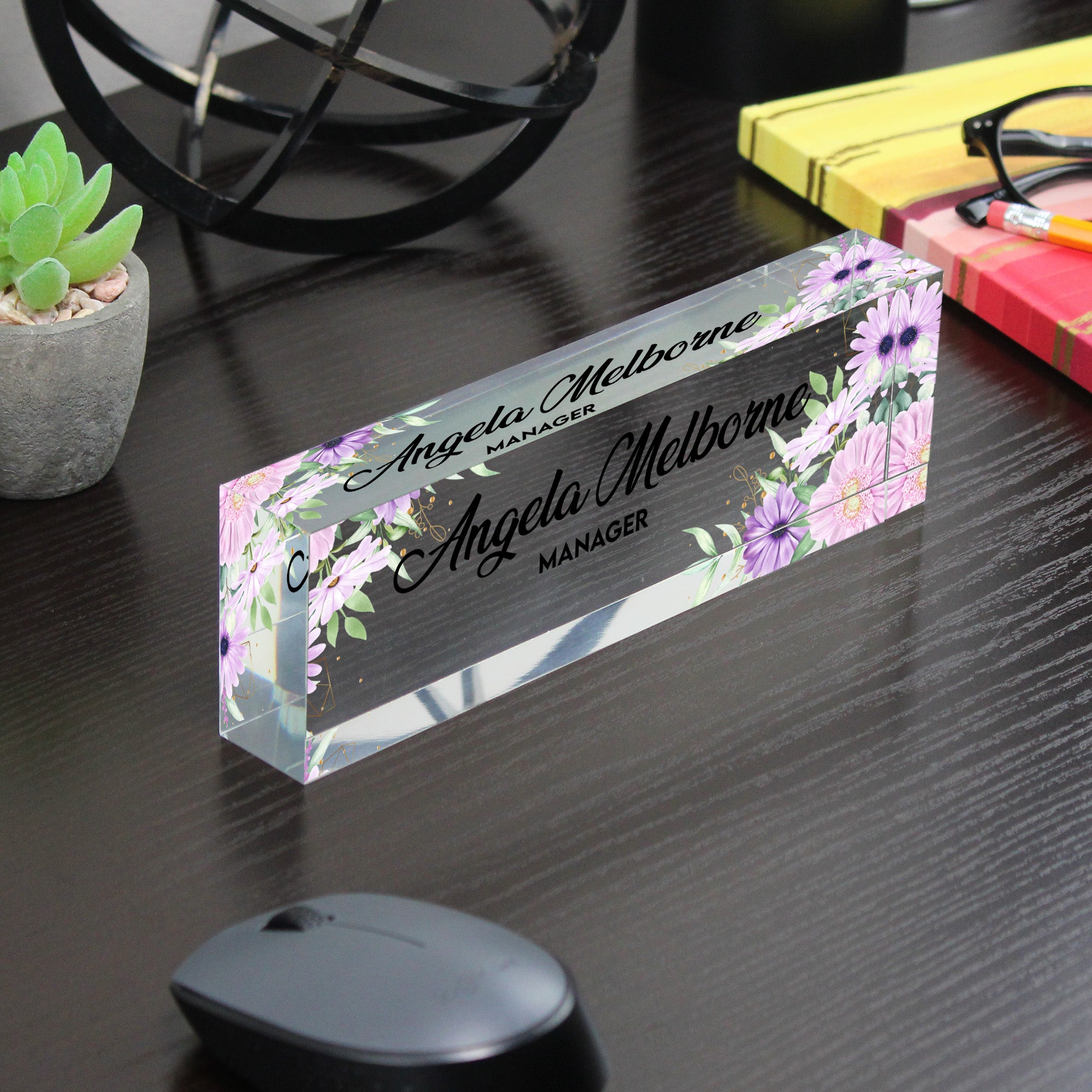 Personalized Acrylic Desk Nameplate with Floral Design - Custom Office Decor for Managers and Leaders - Image 7