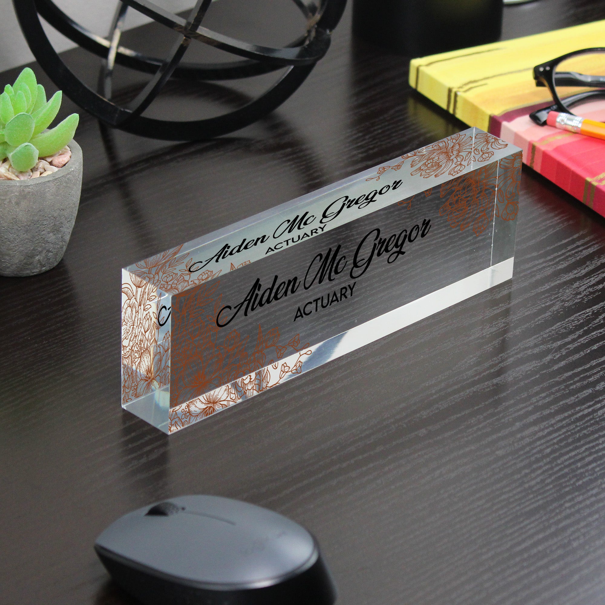 Elegant Personalized Acrylic Desk Block with Floral Engraving - Perfect Custom Gift for Professionals - Image 7