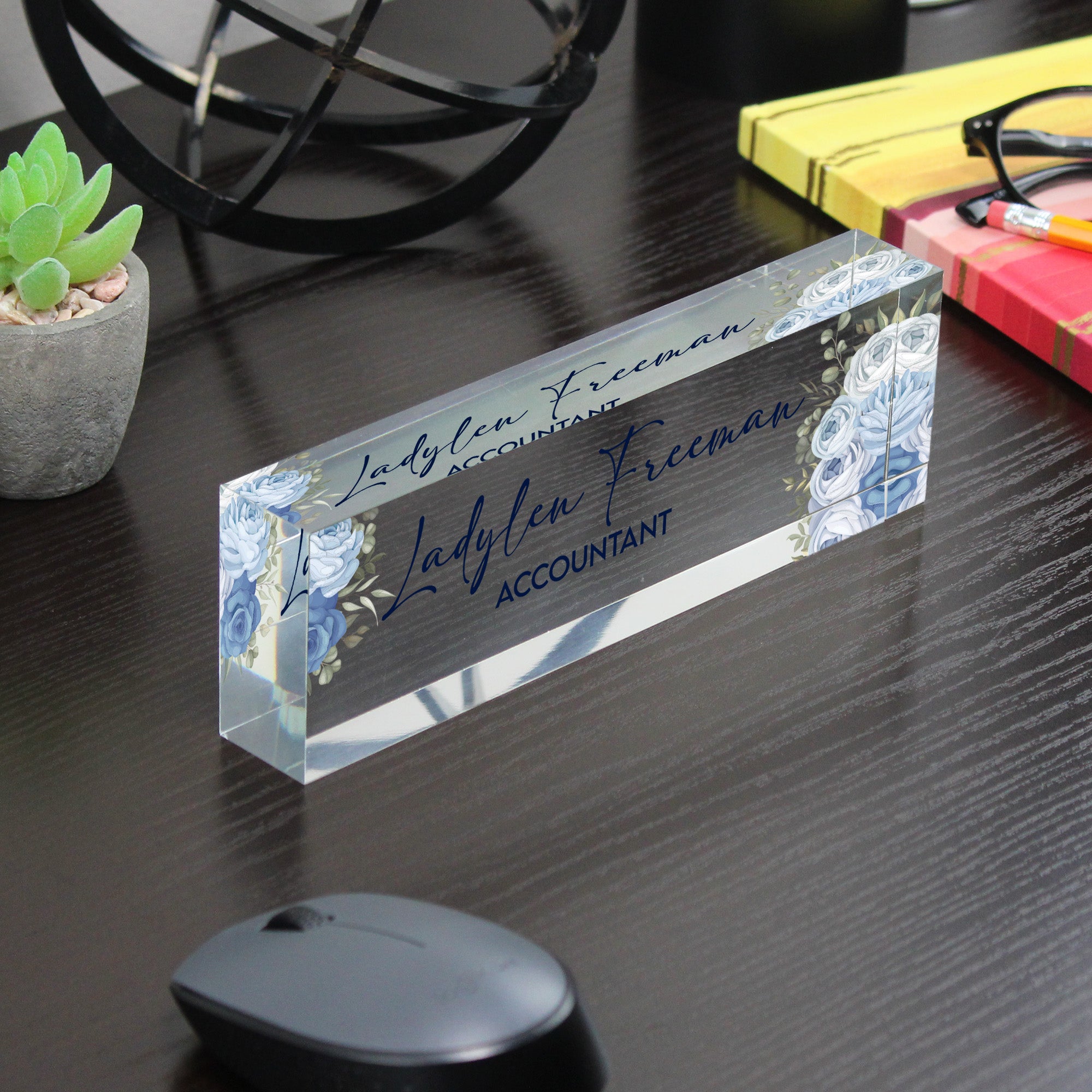 Personalized Acrylic Desk Nameplate with Elegant Blue Floral Design - Ideal Gift for Professionals and Home Offices - Image 7