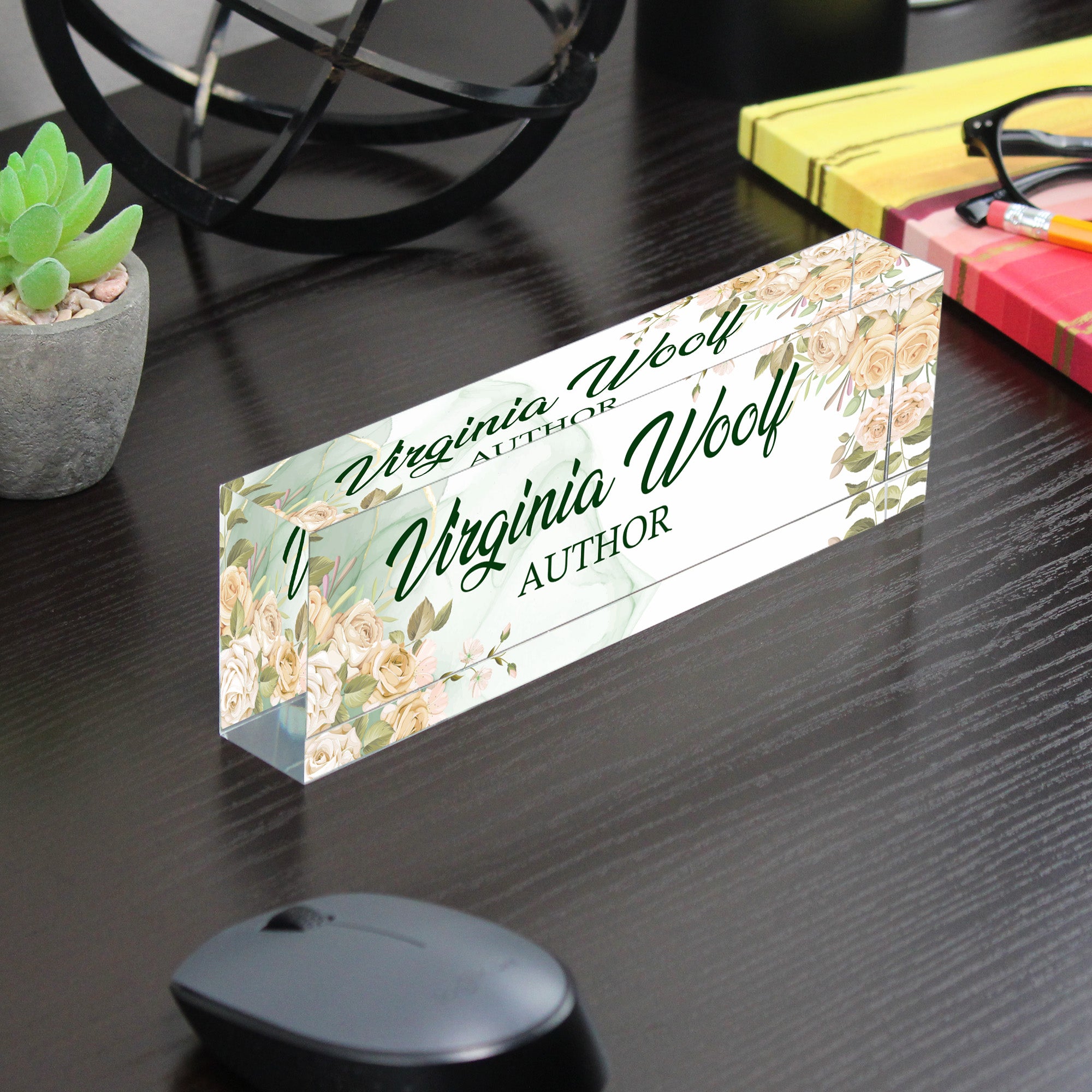 Personalized Floral Acrylic Desk Block - Elegant Name Plate for Authors, Writers, and Creative Professionals - Image 7