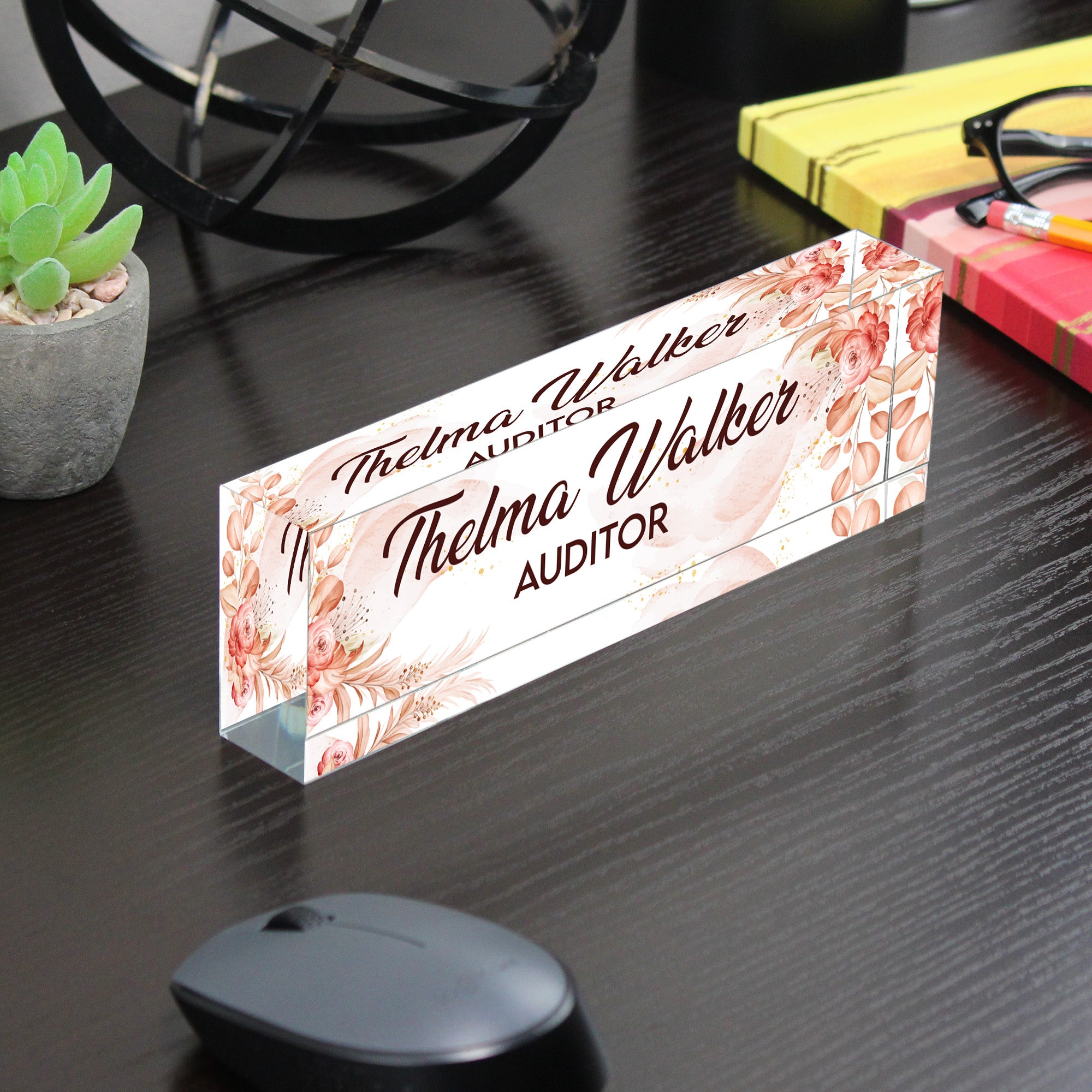Personalized Floral Acrylic Desk Name Plate – Custom Name Block for Auditors – Elegant Office Gift with Rustic Floral Design - Image 7
