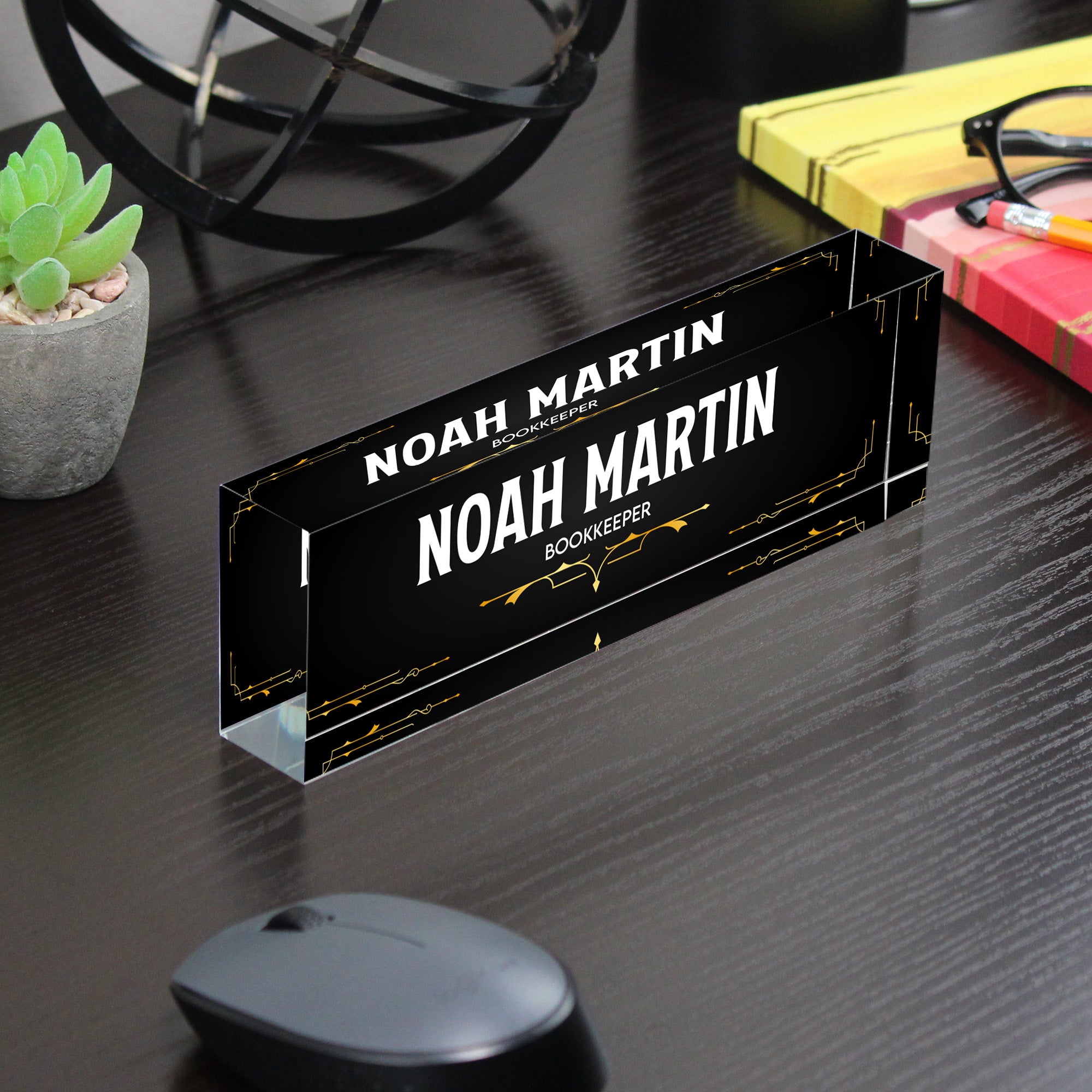 Personalized Acrylic Desk Name Plate - Custom Engraved Bookkeeper Gift with Elegant Art Deco Design - Image 7