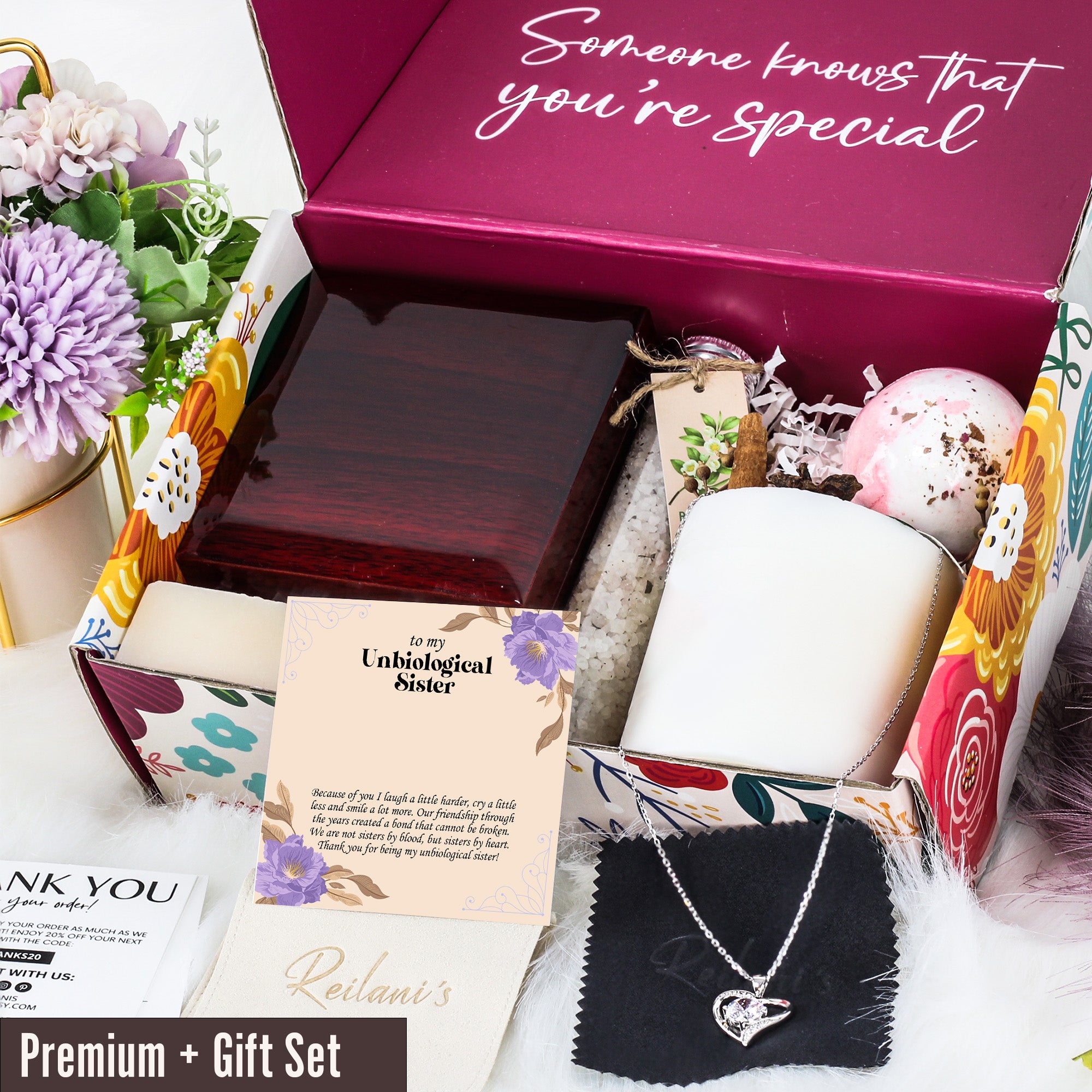 Personalized Unbiological Sister Necklace – Beautiful Floral Design with Custom Message Card and Elegant Knot Pendant - Image 7