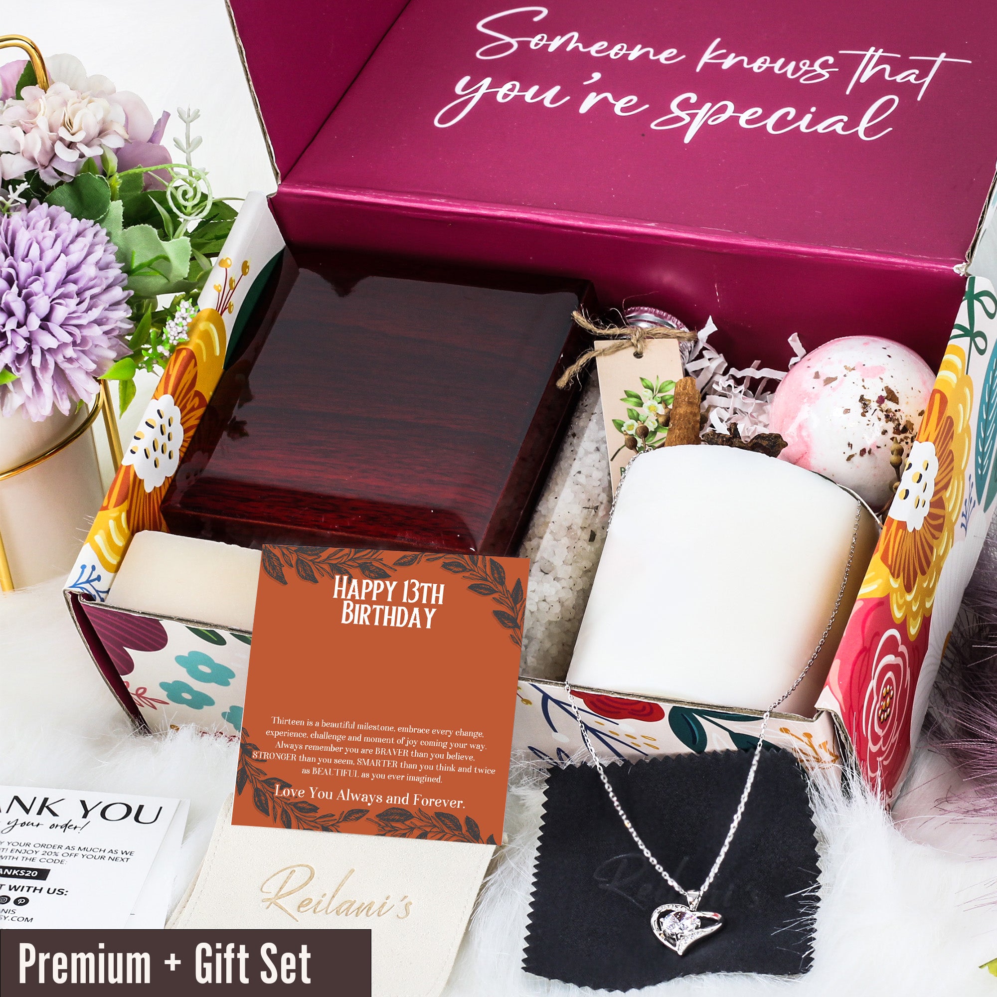 Celebrate Her Milestone: Personalized 13th Birthday Message Card Necklace with Silver Knot Pendant - Image 7