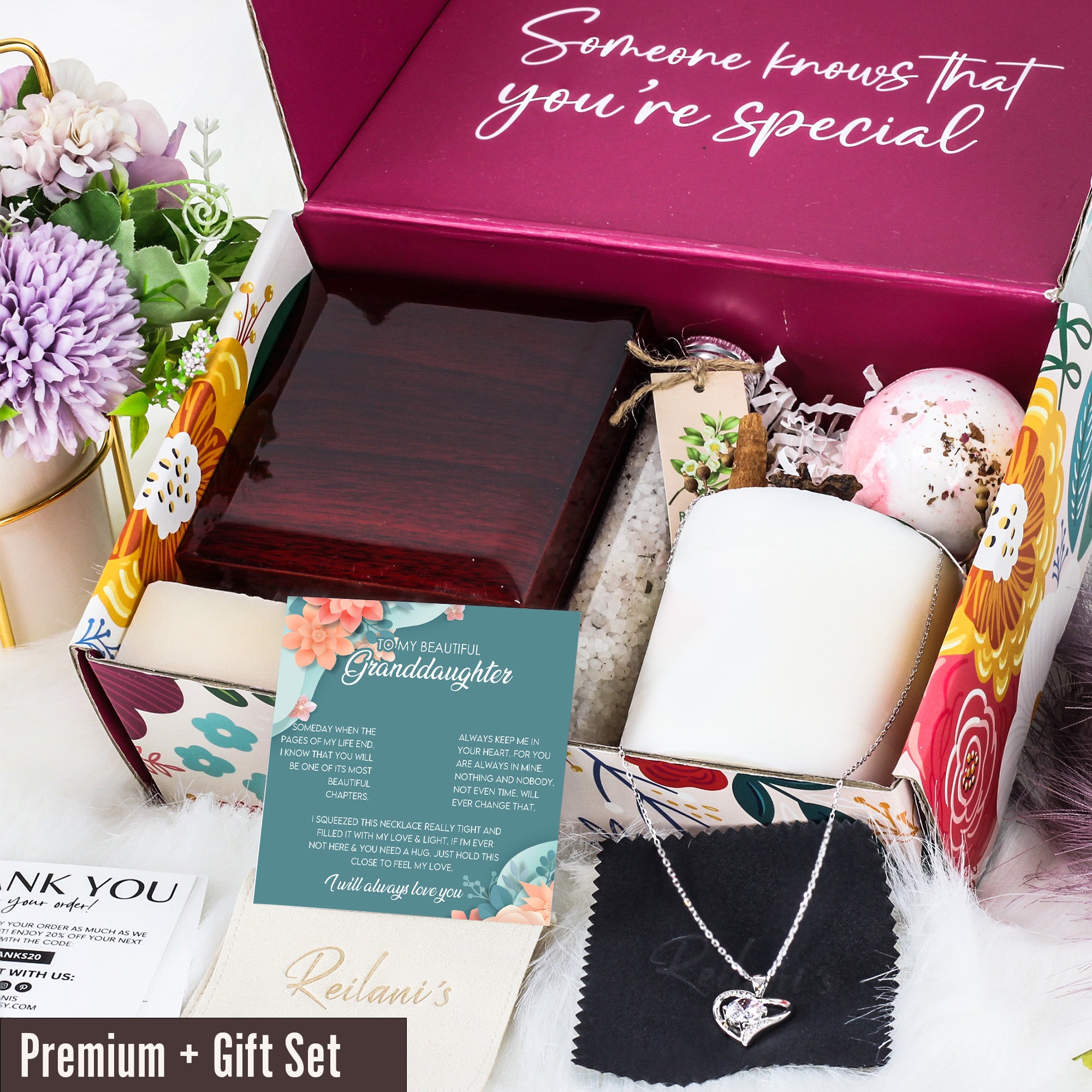 Personalized Floral Message Card Necklace for Granddaughter – Elegant Sterling Silver Interlocking Heart Design - Image 7