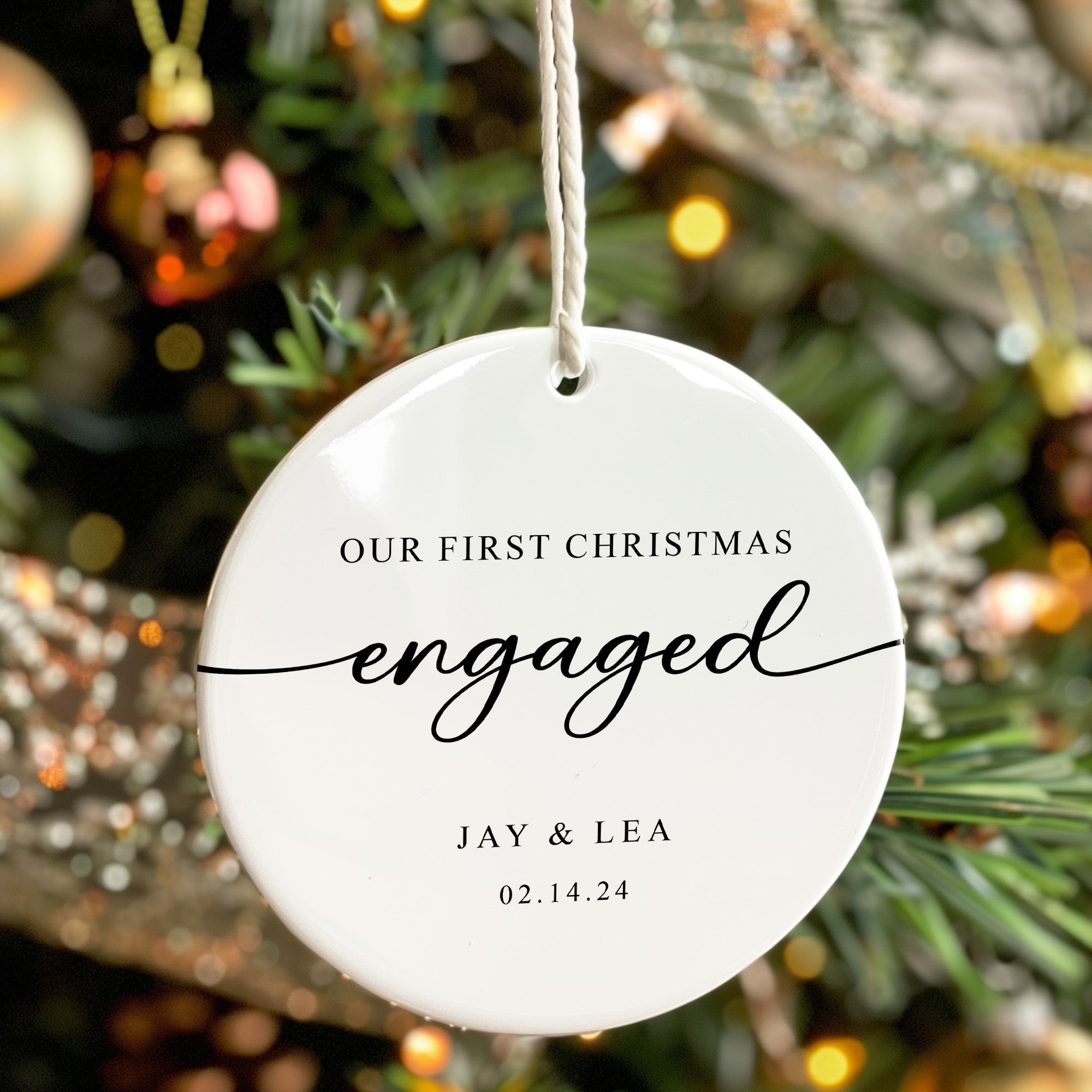 Personalized "Our First Christmas Engaged" Ceramic Ornament - Custom Names & Date - Perfect Engagement Gift - Image 7