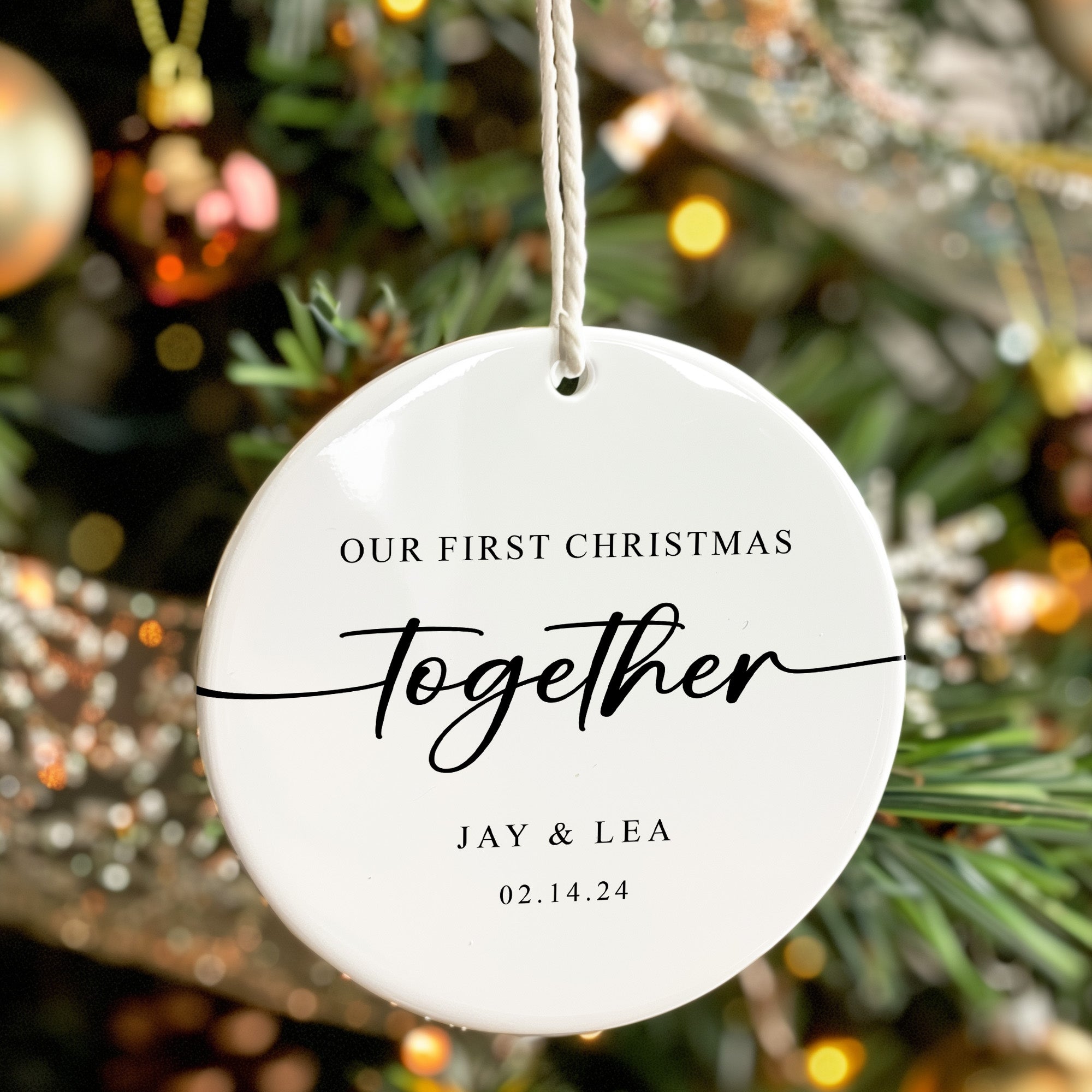 Personalized First Christmas Ceramic Ornament - Handcrafted Keepsake for Couples - Custom Names & Date - Image 7