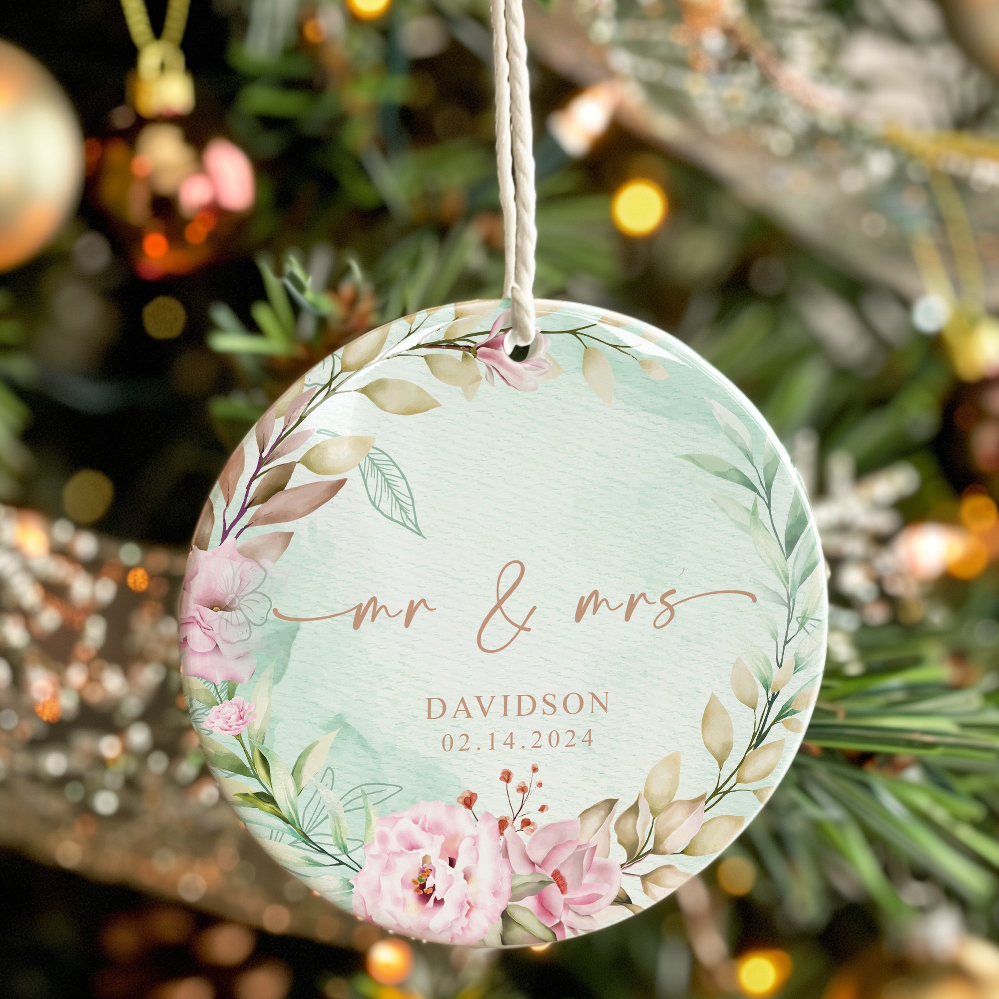 Personalized Floral Ceramic Ornament - Custom Wedding Keepsake with Elegant Floral Design - Perfect Valentine's Day Gift - Image 7