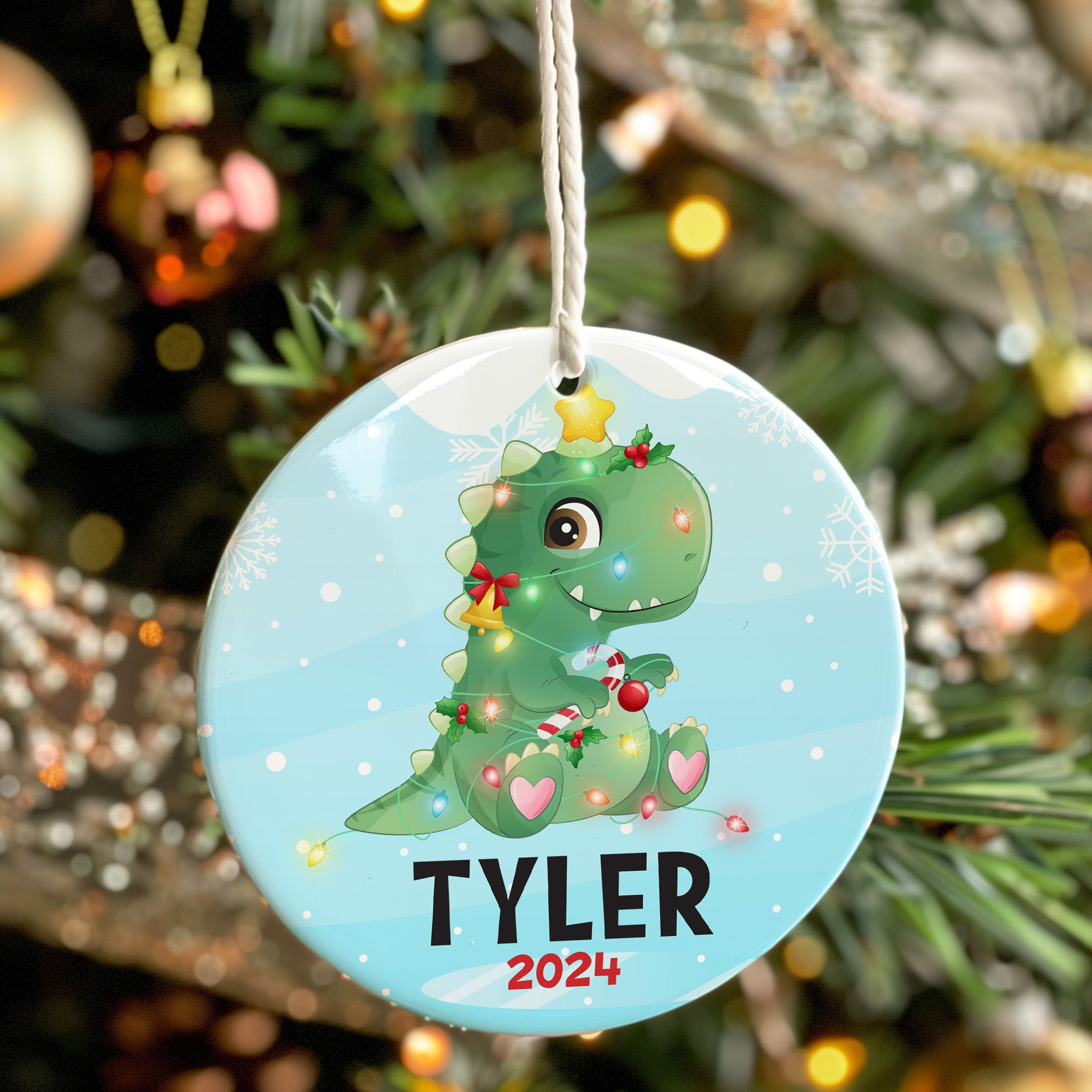 Custom Dinosaur Ceramic Christmas Ornament for Kids - Personalized Holiday Decoration with Name and Year - Unique Keepsake Gift - Image 7