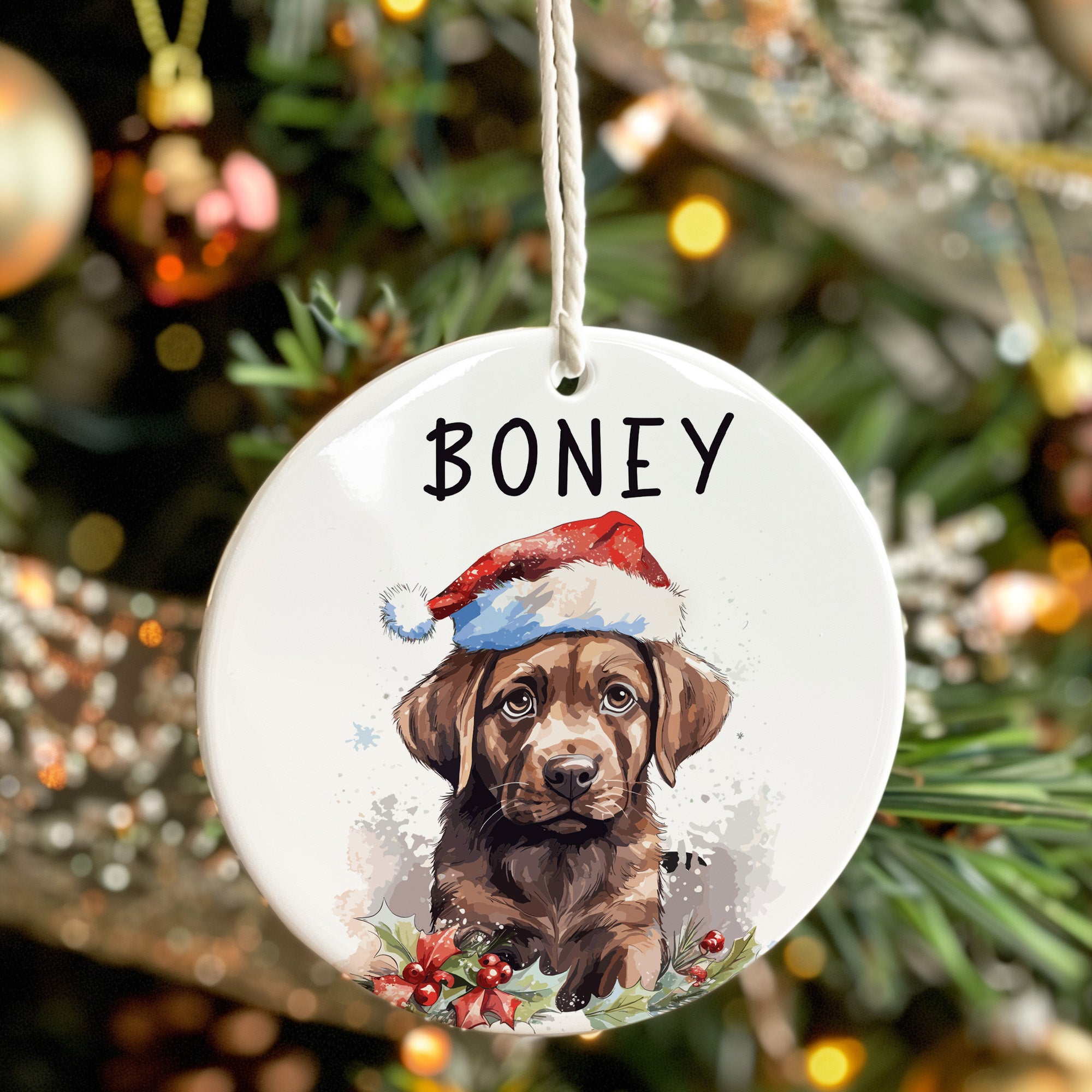 Personalized Dog Lover's Ceramic Ornament with Santa Hat Design - Customizable Holiday Gift for Pet Parents - Image 7
