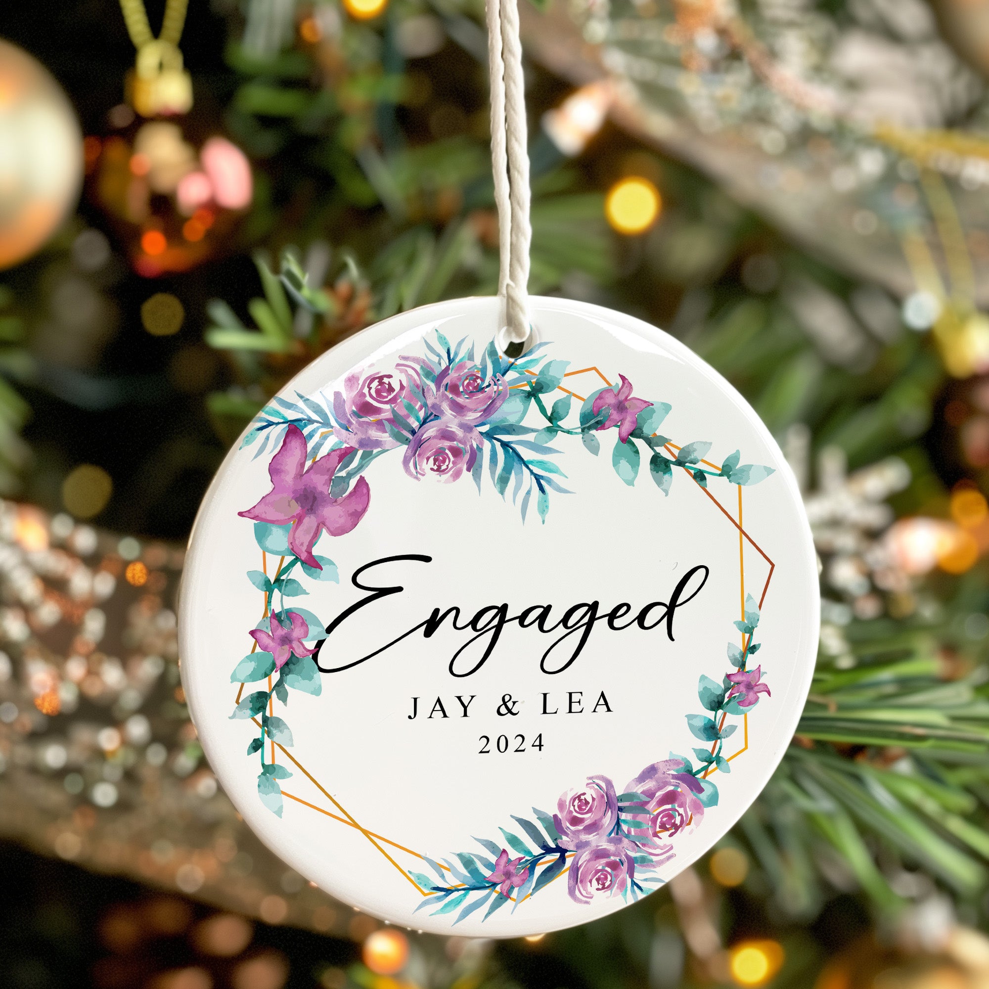 Personalized Floral Engagement Ornament - Custom Ceramic Keepsake for Celebrating Weddings and Anniversaries - Image 7