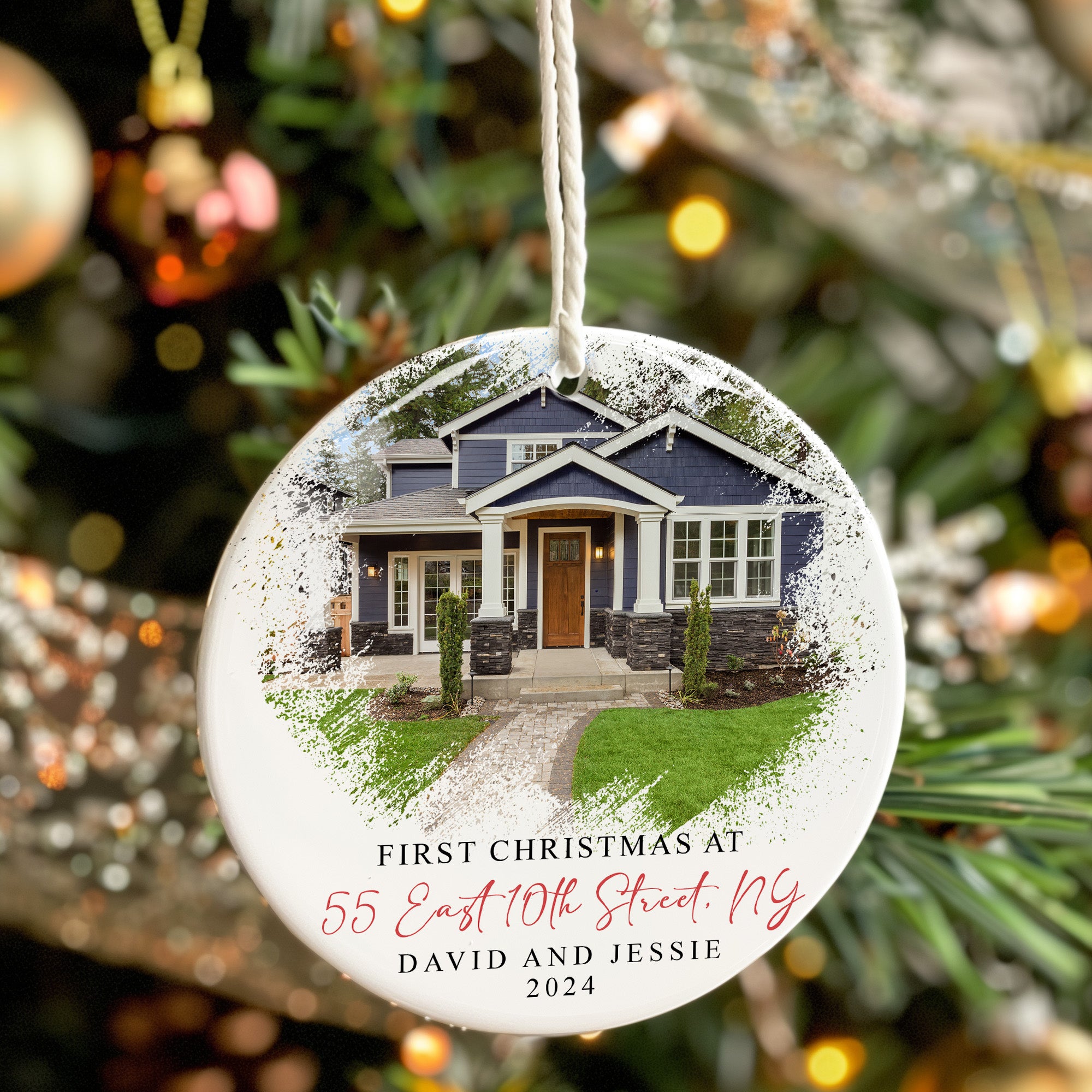 Personalized "First Christmas" Ceramic Ornament with Custom Home Image and Address - Perfect 2024 Keepsake Gift - Image 7