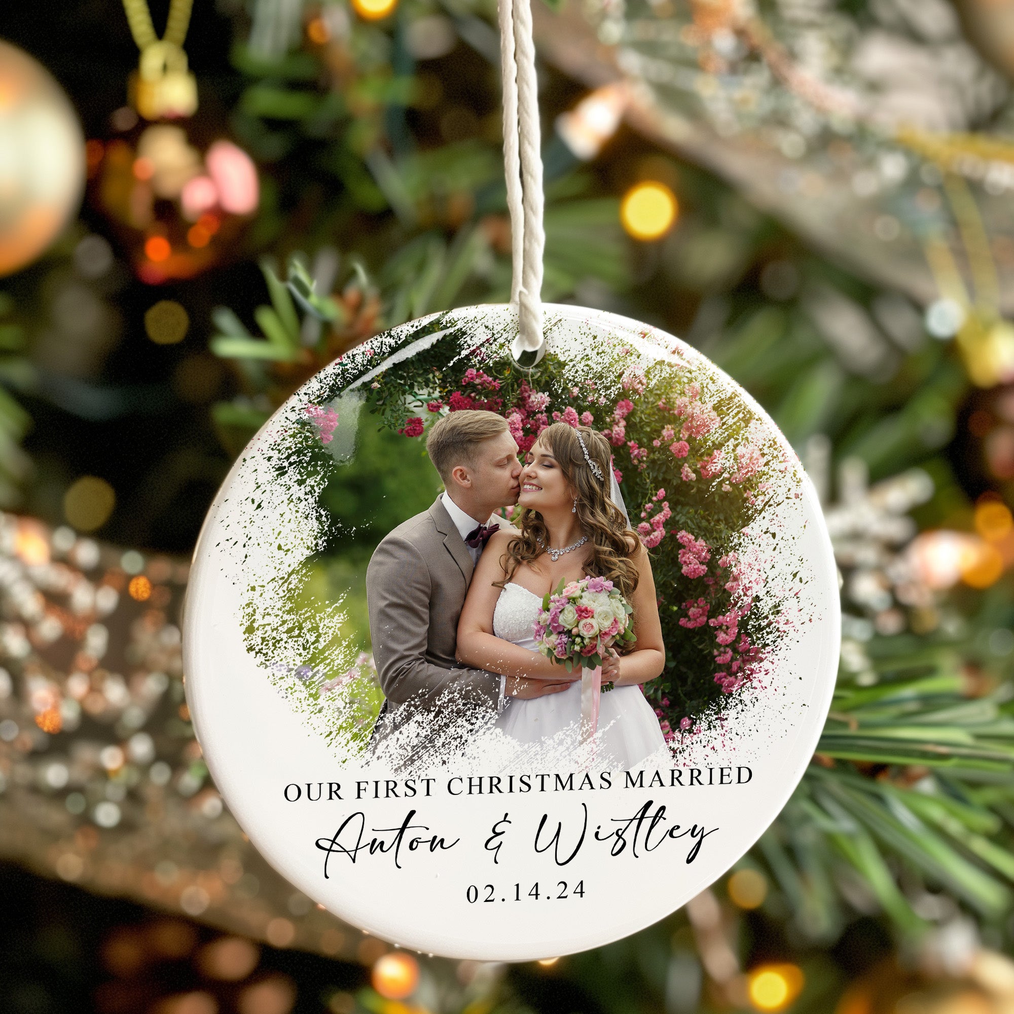 Personalized "Our First Christmas Married" Ceramic Ornament – Customizable Wedding Keepsake with Photo and Names - Image 7