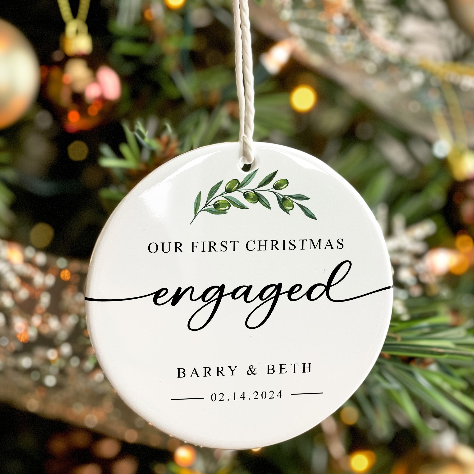 Personalized "First Christmas Engaged" Ceramic Ornament – Elegant Keepsake for Newly Engaged Couples - Image 7