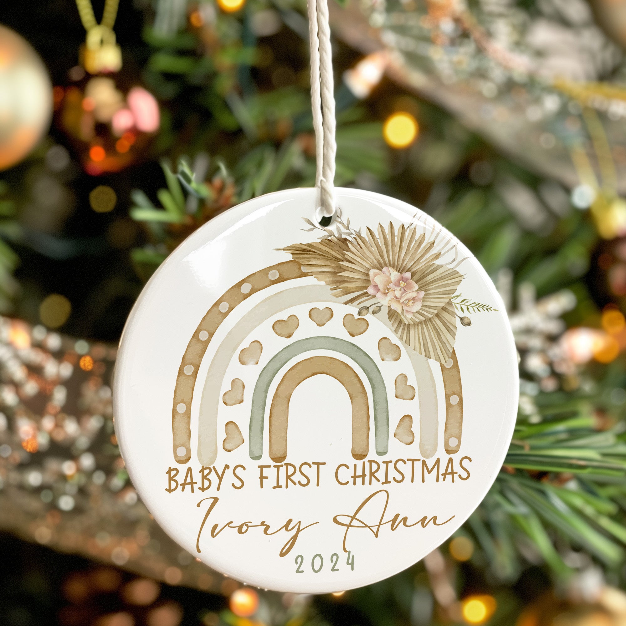 Personalized Baby's First Christmas Ornament - Handcrafted Ceramic Keepsake 2024 - Custom Name & Year - Image 7