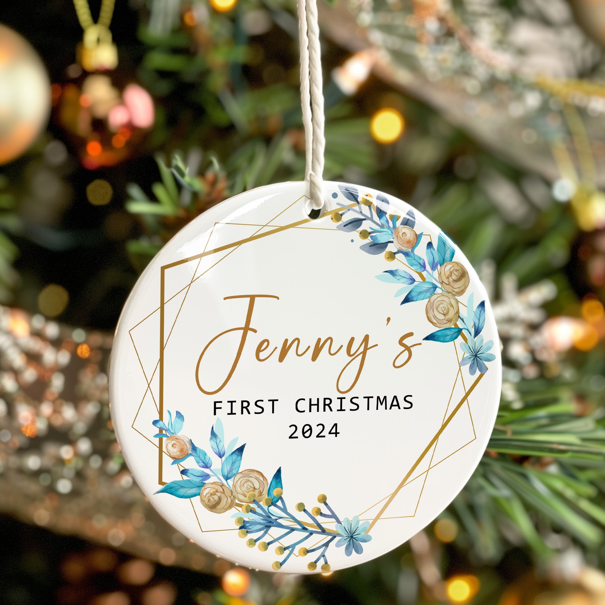 Personalized Baby's First Christmas Ornament - Premium Ceramic Keepsake with Elegant Floral Design - Image 7