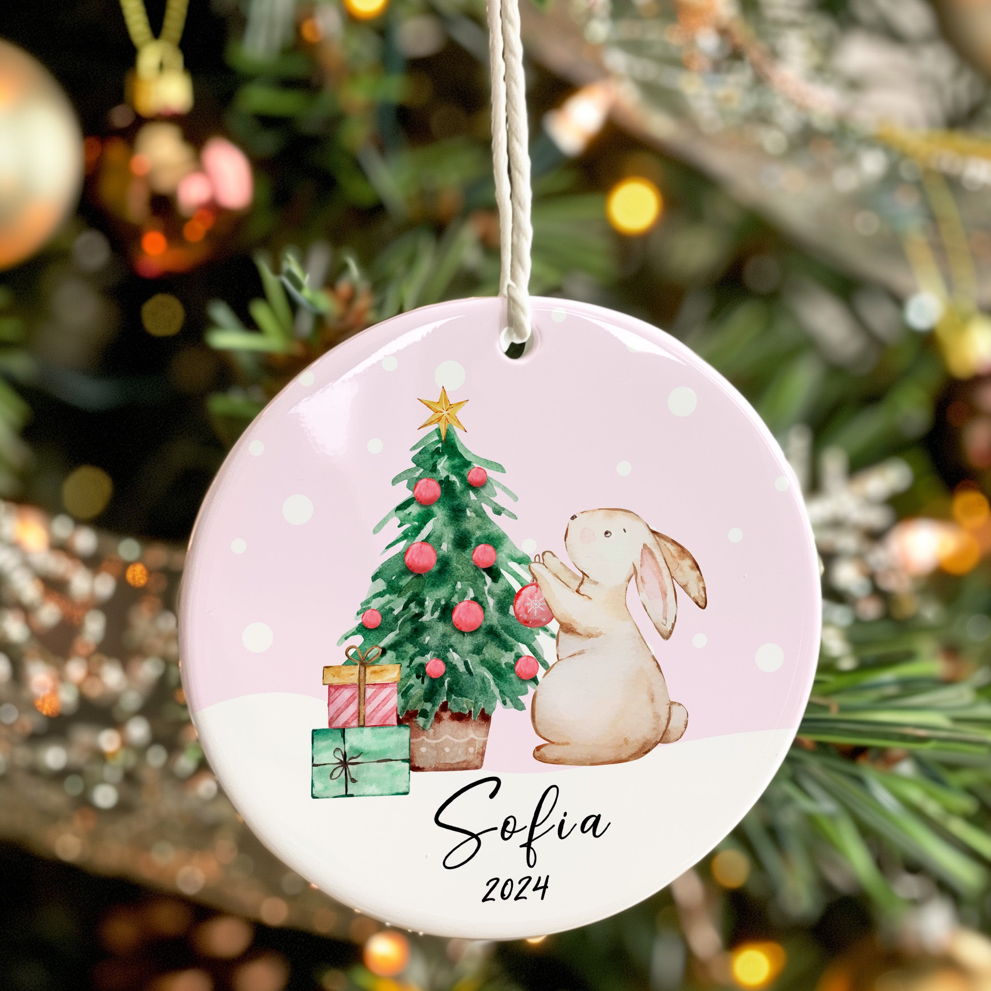 Personalized 2024 Christmas Bunny Ceramic Ornament – Custom Name & Year, Perfect Holiday Gift Keepsake - Image 7