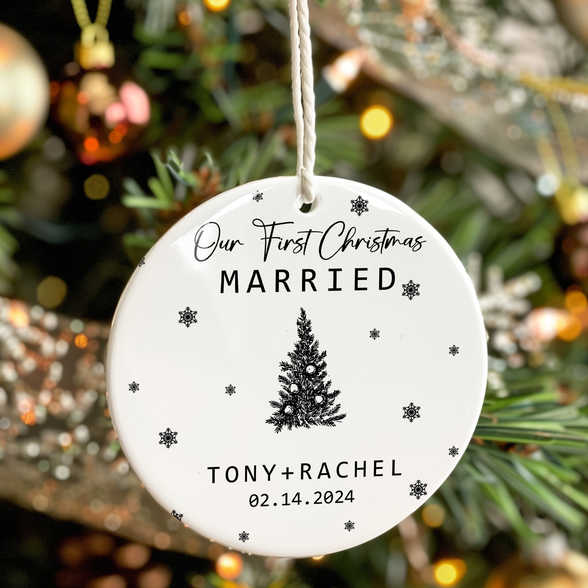 Personalized Ceramic "Our First Christmas Married" Ornament - Custom Names & Date Keepsake Gift for Couples - Image 7