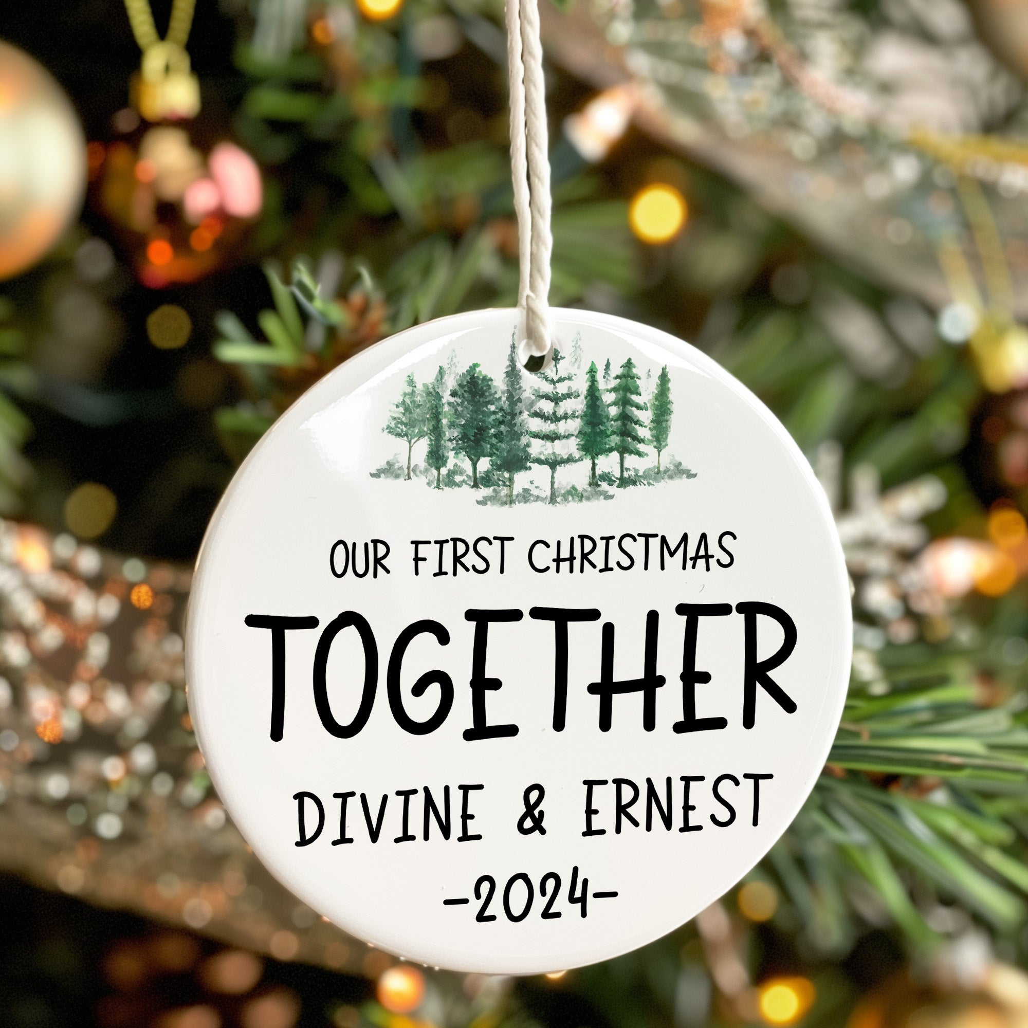 Personalized First Christmas Together 2024 Ceramic Ornament - Artisan Handcrafted Keepsake for Couples - Image 7