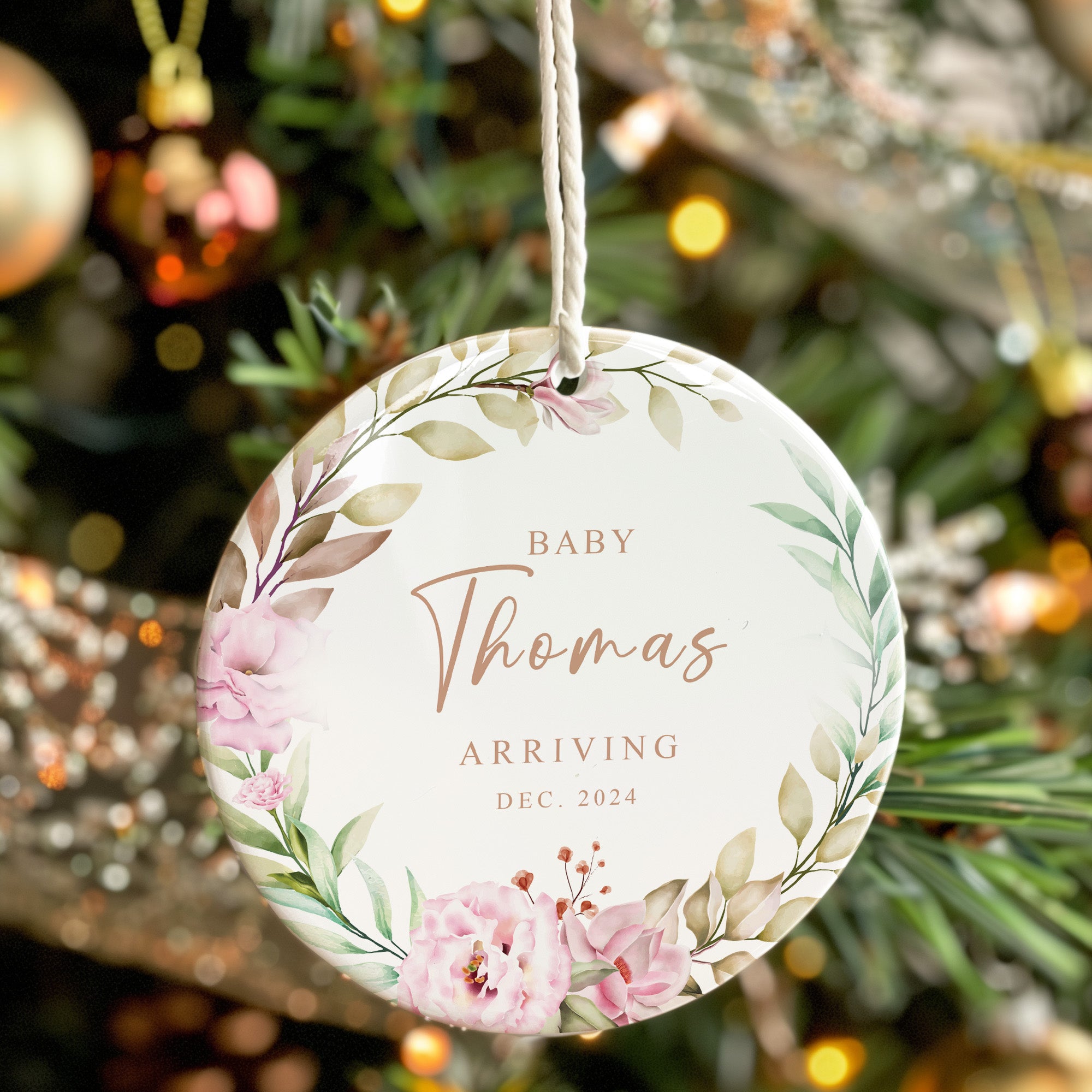 Personalized Baby Announcement Ceramic Ornament - Custom Floral Design for New Arrivals - Perfect for Parents, Grandparents, and Unique Gift Ideas - Image 7