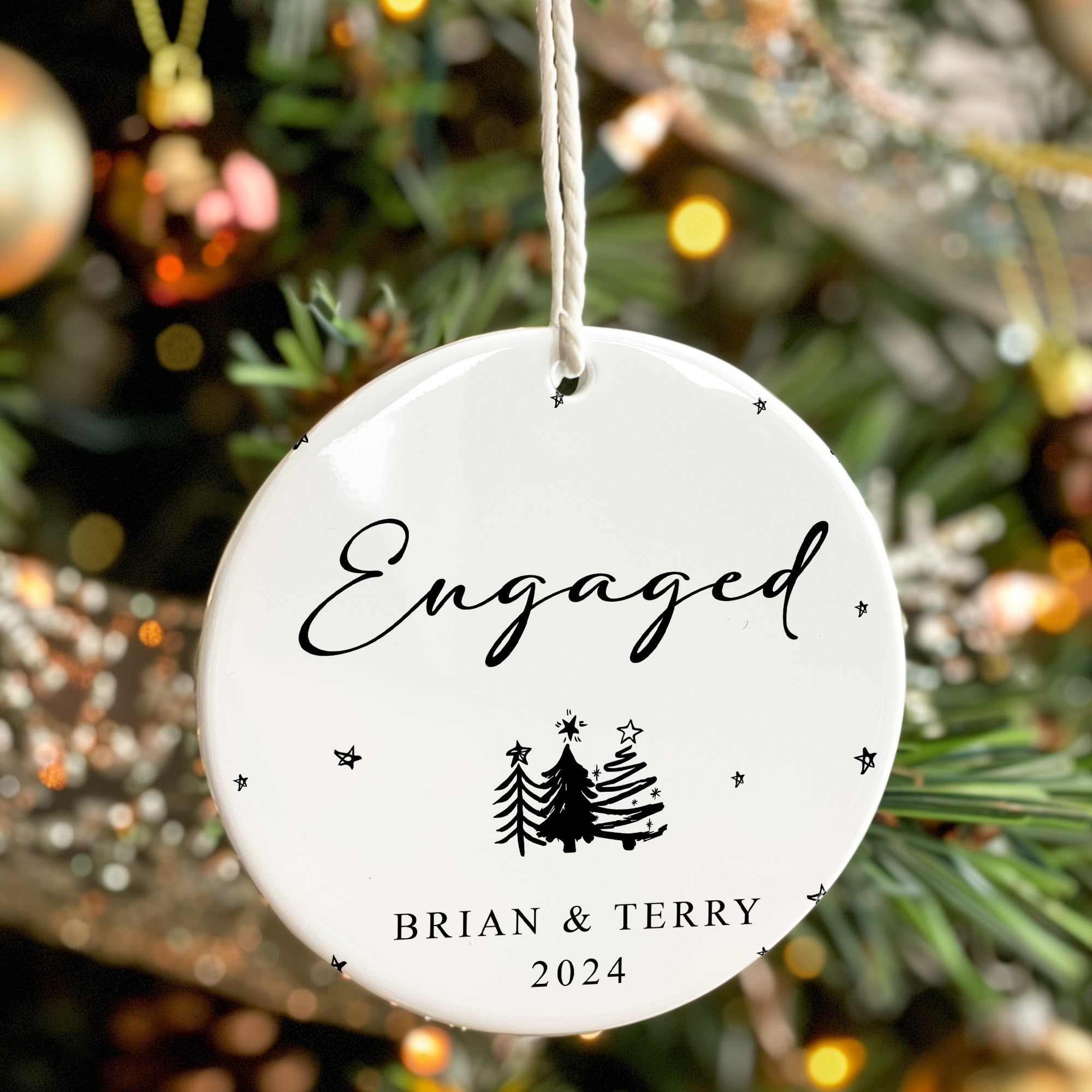 Personalized "Engaged" Ceramic Ornament - Custom Christmas Keepsake Gift for Couples 2024 - Image 7