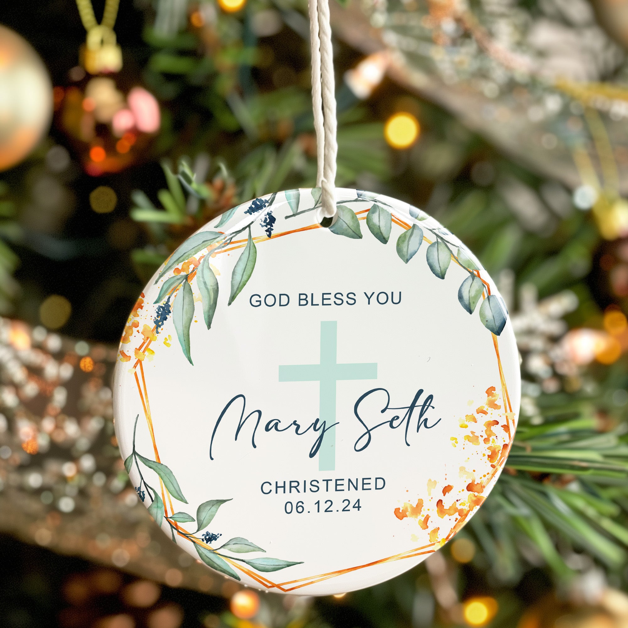 Personalized Ceramic Christening Ornament with Cross Design – Customized Keepsake Gift for Special Occasions - Image 7