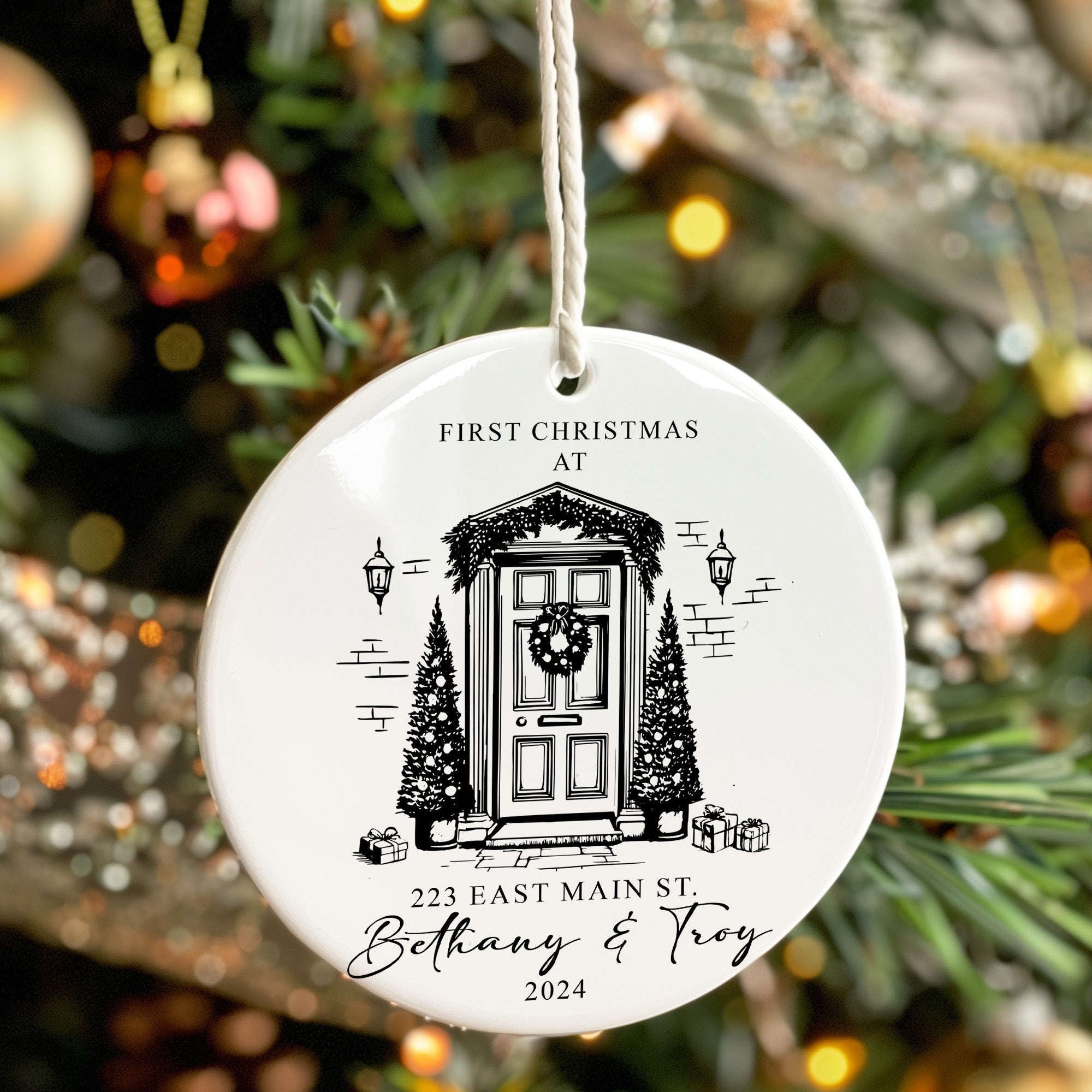Elegant Personalized First Christmas Ceramic Ornament for Couples – Custom Address & Names, 2024 Keepsake - Image 7