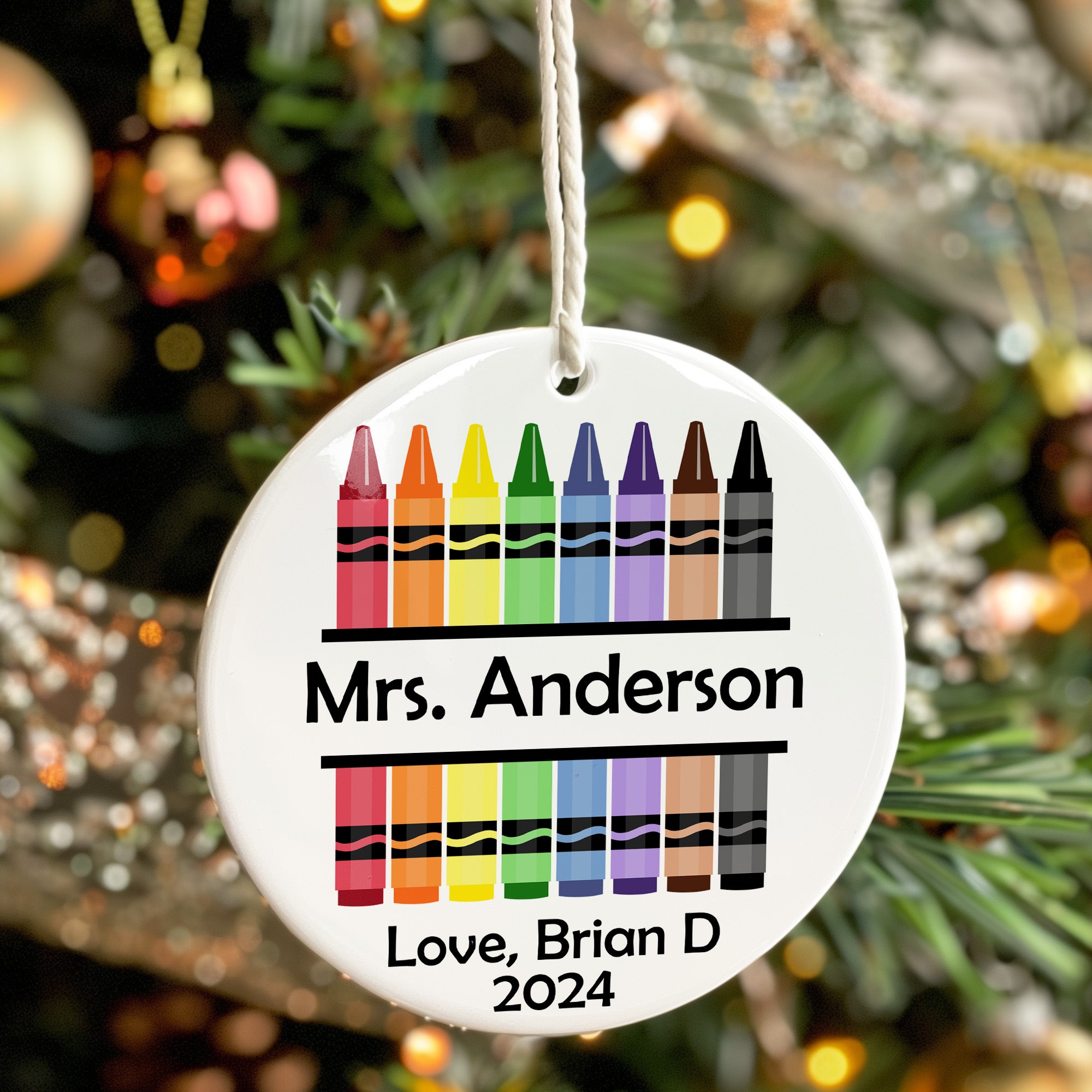 Personalized Crayon Design Ceramic Ornament for Teachers with Custom Name and Year - Perfect Holiday Gift for Educators - Image 7