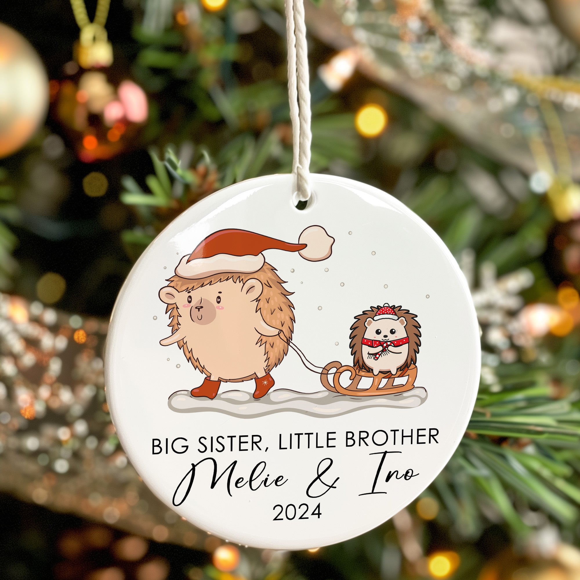 Personalized Big Sister Little Brother Ceramic Ornament 2024 - Handcrafted Holiday Keepsake for Family Celebrations - Image 7